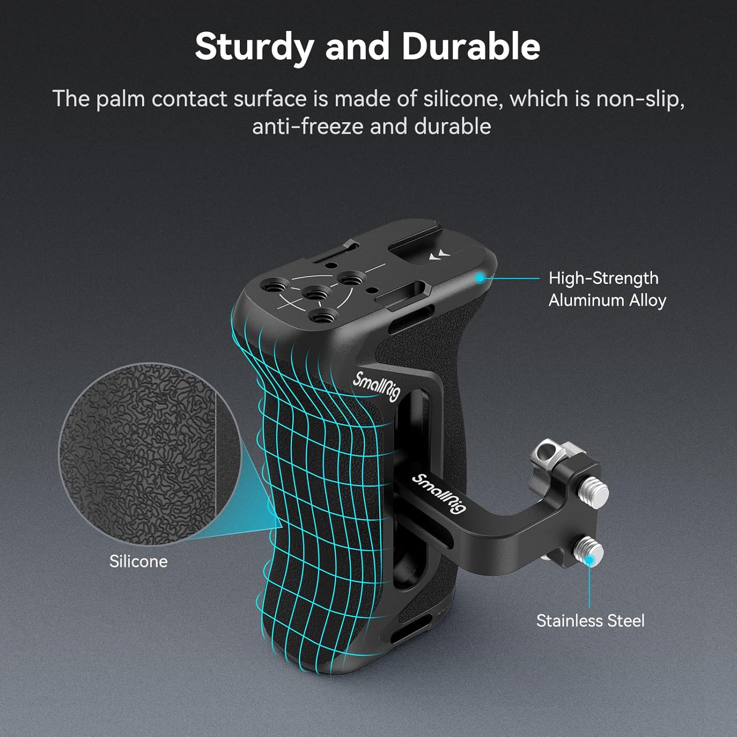 Smallrig Aluminum Side Handle for Camera Cages, Universal Ergonomic Side Handgrip with Bulit-In 1/4"-20 Locating Hole, Strap Hole, Cold Shoe, 36Mm Up/Down Adjustable - 4015