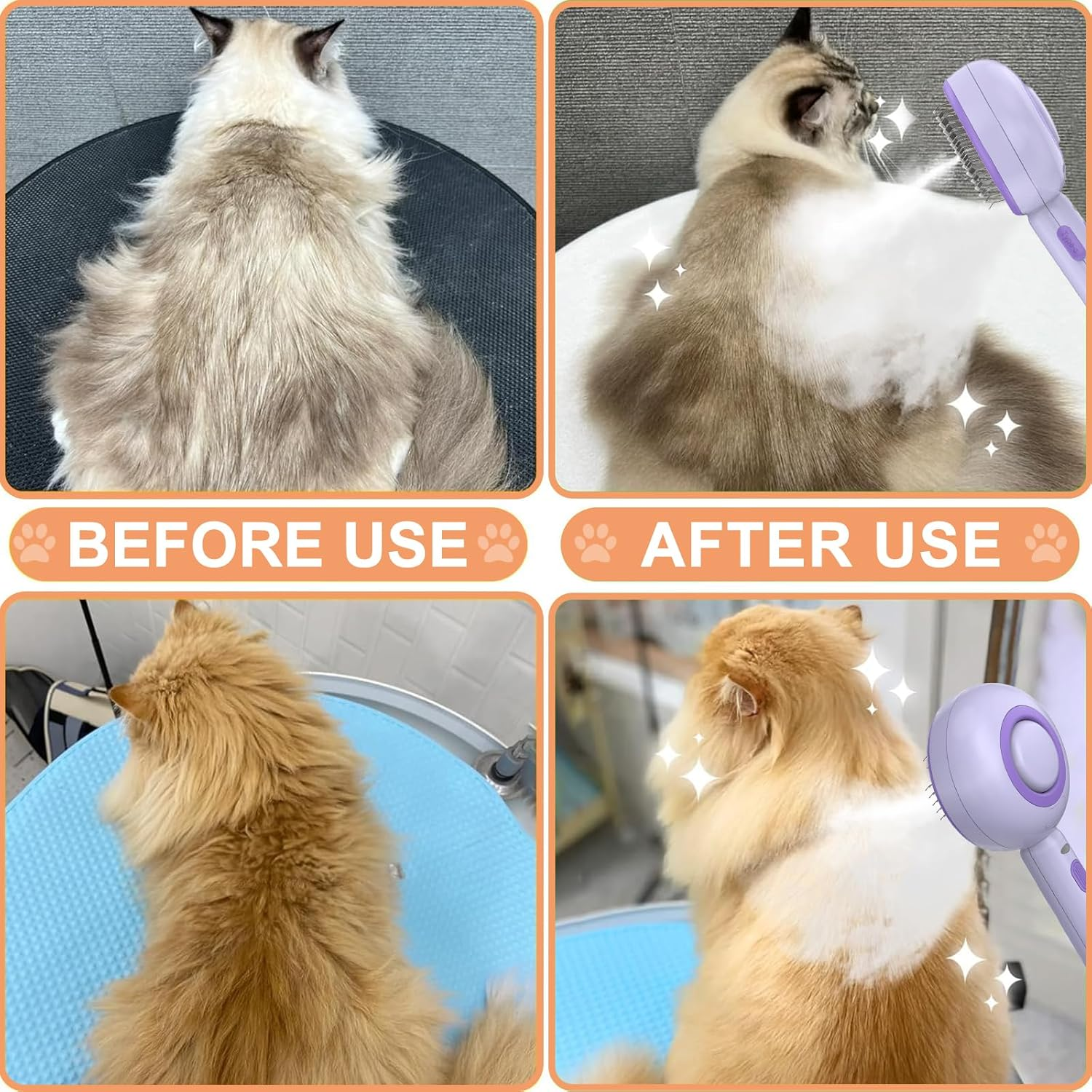 Cat Brush with Steam, 3-In-1 Steam Brush, Cat Brush with Self-Cleaning, One Button with Water Tank and Spray, anti Static Electricity and Tangle, Steamy Brush for Cats, Dogs, Purple image number 1