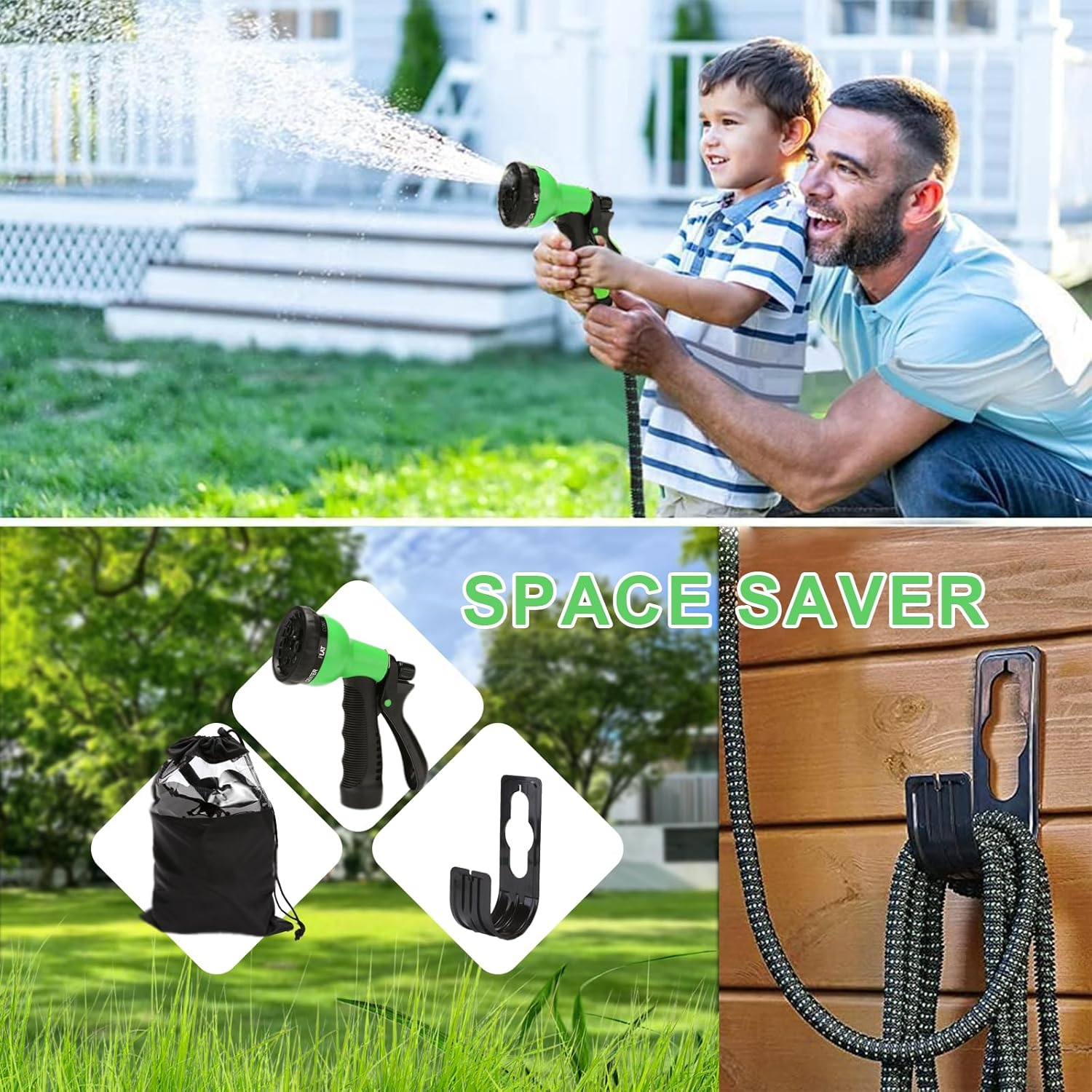 100Ft Expandable Garden Hose, with 8-Pattern Nozzle, 1/2' & 3/4' Convertible Connectors, Retractable Water Hose High Pressure with Dispenser Bottle for Car Wash & Lawn Watering image number 5