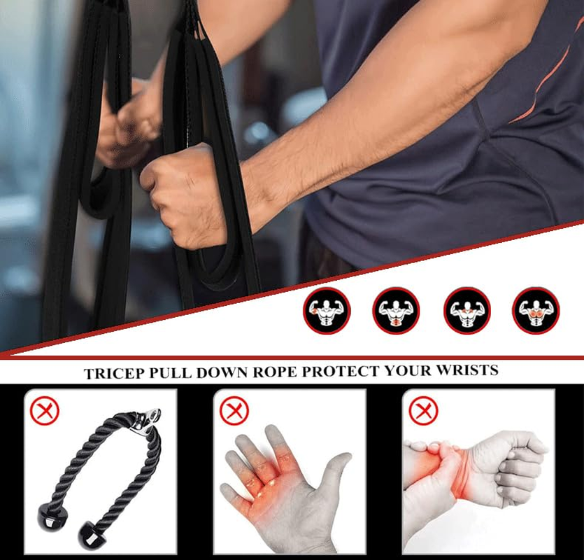 Tricep Rope Cable Attachment 23/29 Inch Two Rope Lengths in One Pull down Rope Exercise Machine Attachments Pulley System Gym Pull down Rope with D-Ring Black Blue Red image number 4