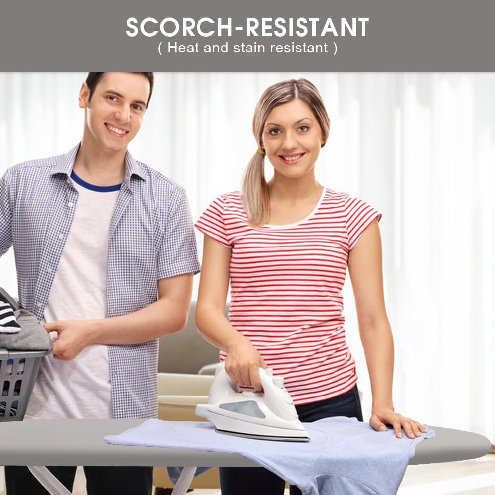 Chamgeco Ironing Board Cover and Pad 56X135Cm, Standard Cotton Iron Pad Cover with Thick Padding, Scorch & Stain-Resistant Thick Padding with Elastic Edge, Heat Reflective Coating, Durable (Gray) - Grey image number 4