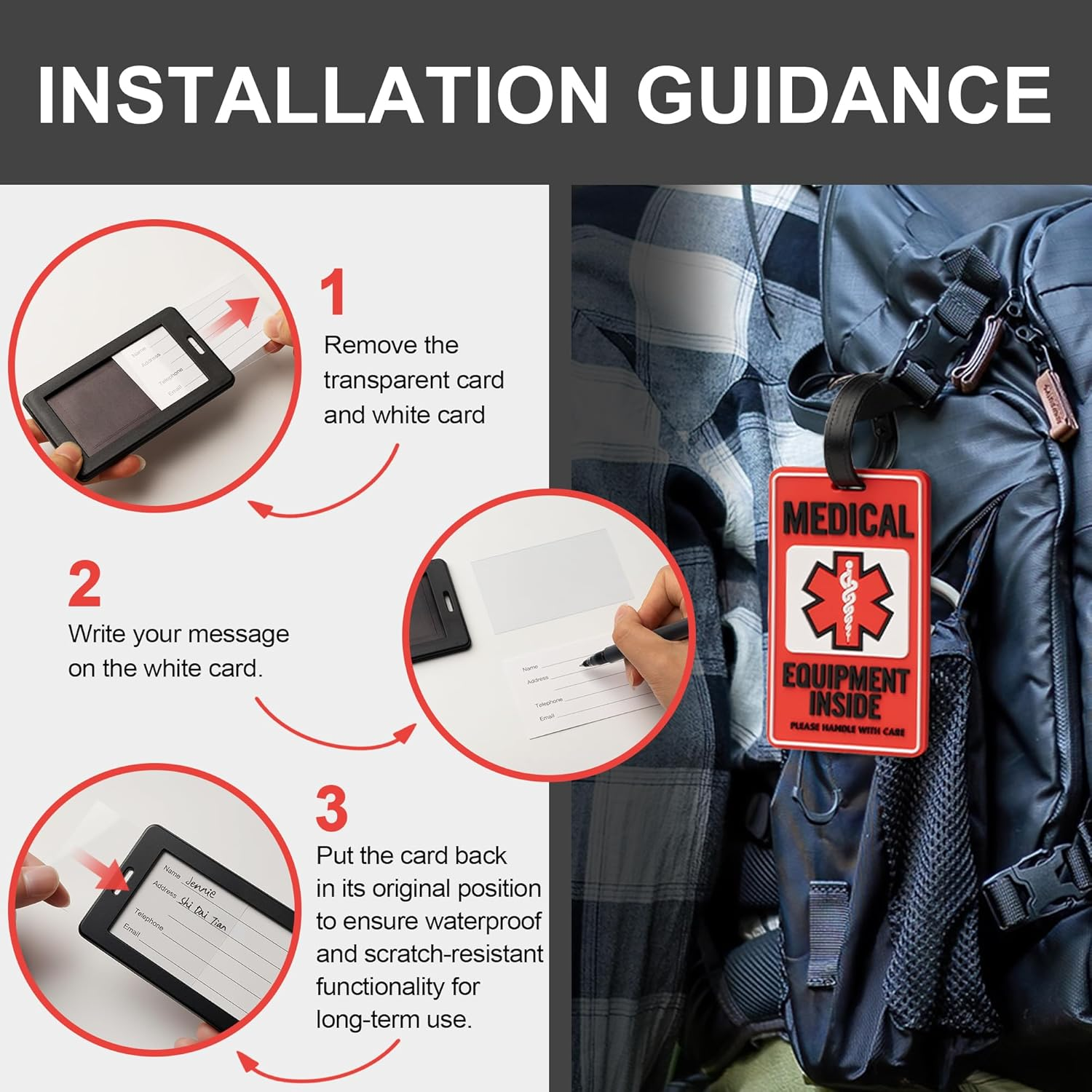 Medical Equipment Luggage Tag for CPAP/BIPAP Red 1Pk Multi Functional Medical Device Luggage Medical ID Alert Tag for Carry on & Supply Bag Travel Supplies Bag Tag image number 2