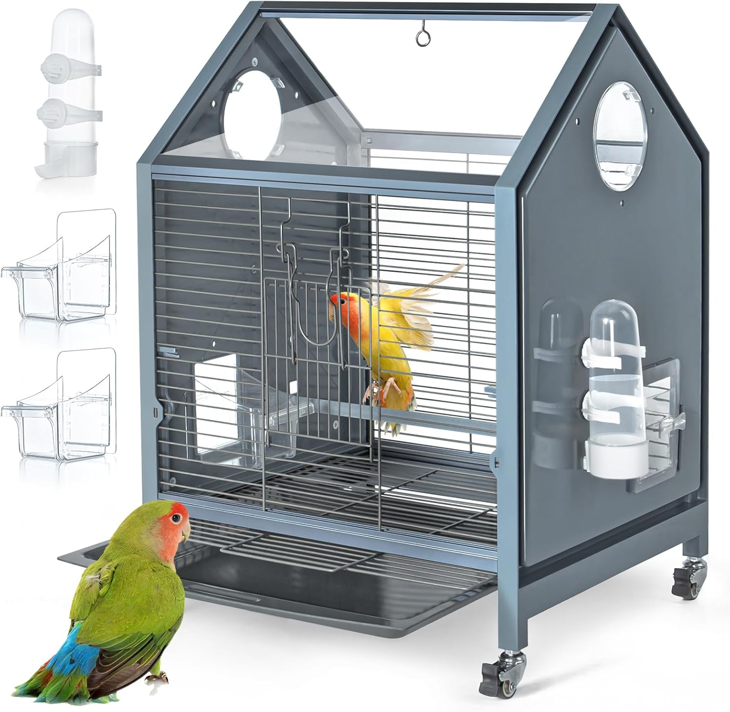SUKEOPET Acrylic Bird Cage, 25 Inch Medium Rolling Birdcage with Water Bottle Bird Feeder Perch, Panoramic View Bird Cage for Conure Lovebird Parrot Parakeet Cockatiel image number 1