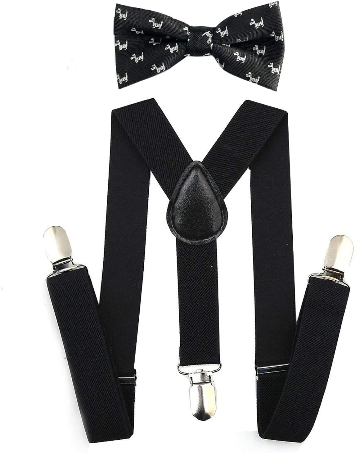 CENZICOM Kids Clip-On Suspenders Elastic Y-Shape Adjustable and Bow Tie Set for Christmas Party Costume Dress