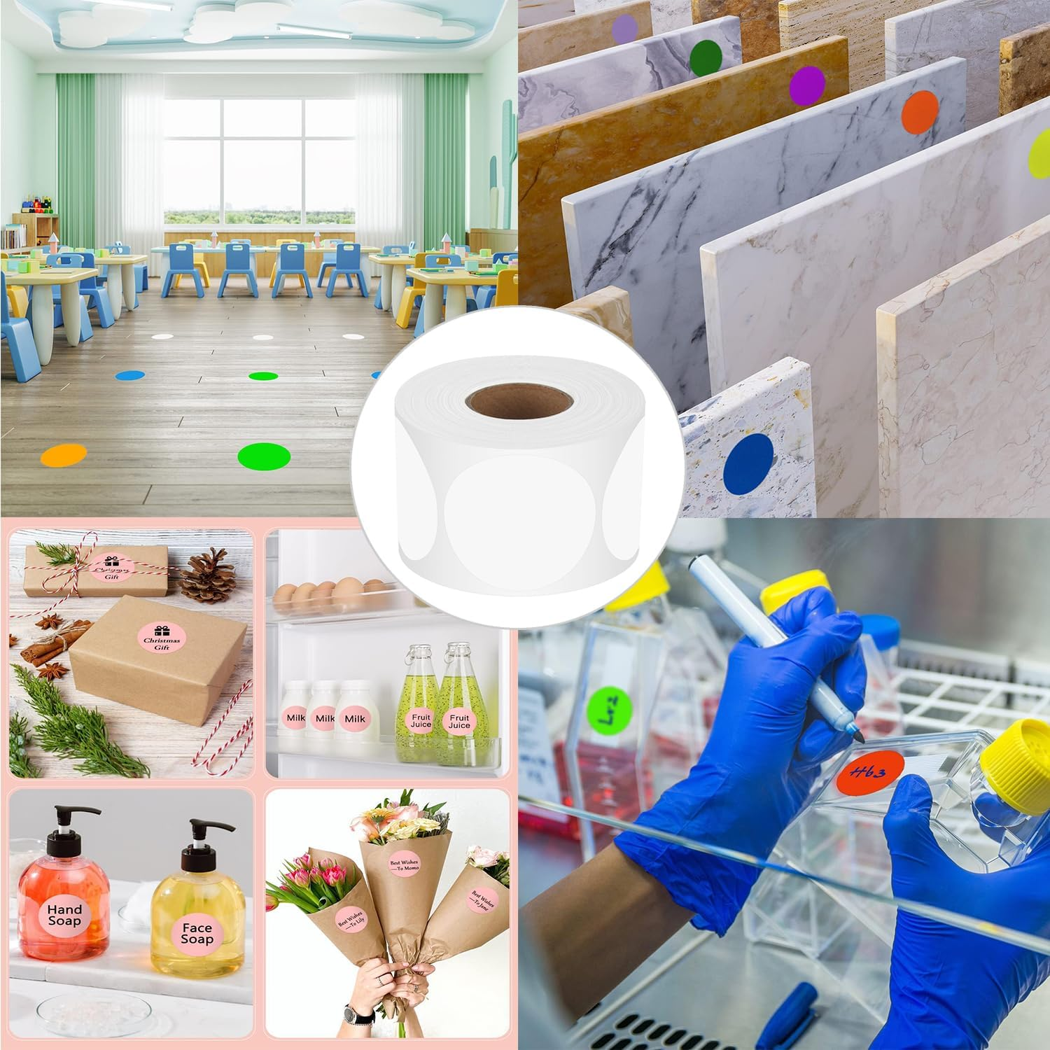 Yharnamite 1000 Pcs round Thermal Labels, 1 Inch Self-Adhesive Thermal Stickers Labels, Thermal Printer Labels, for Name Tag, Address, Logo Design, Shipping, DIY Design (White) - Green image number 2