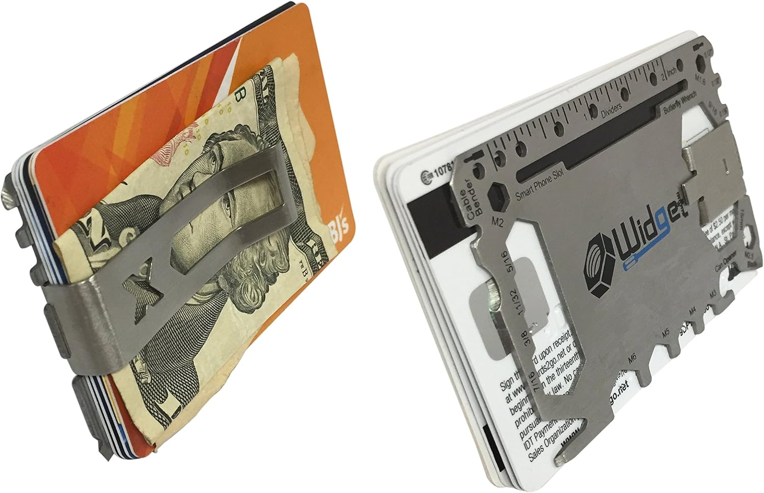 W4W, Multi Purpose Survival Pocket Tool - 43 in 1 - Credit Card Wallet Size Ninja Multitool with Money Clip (Silver) image number 4