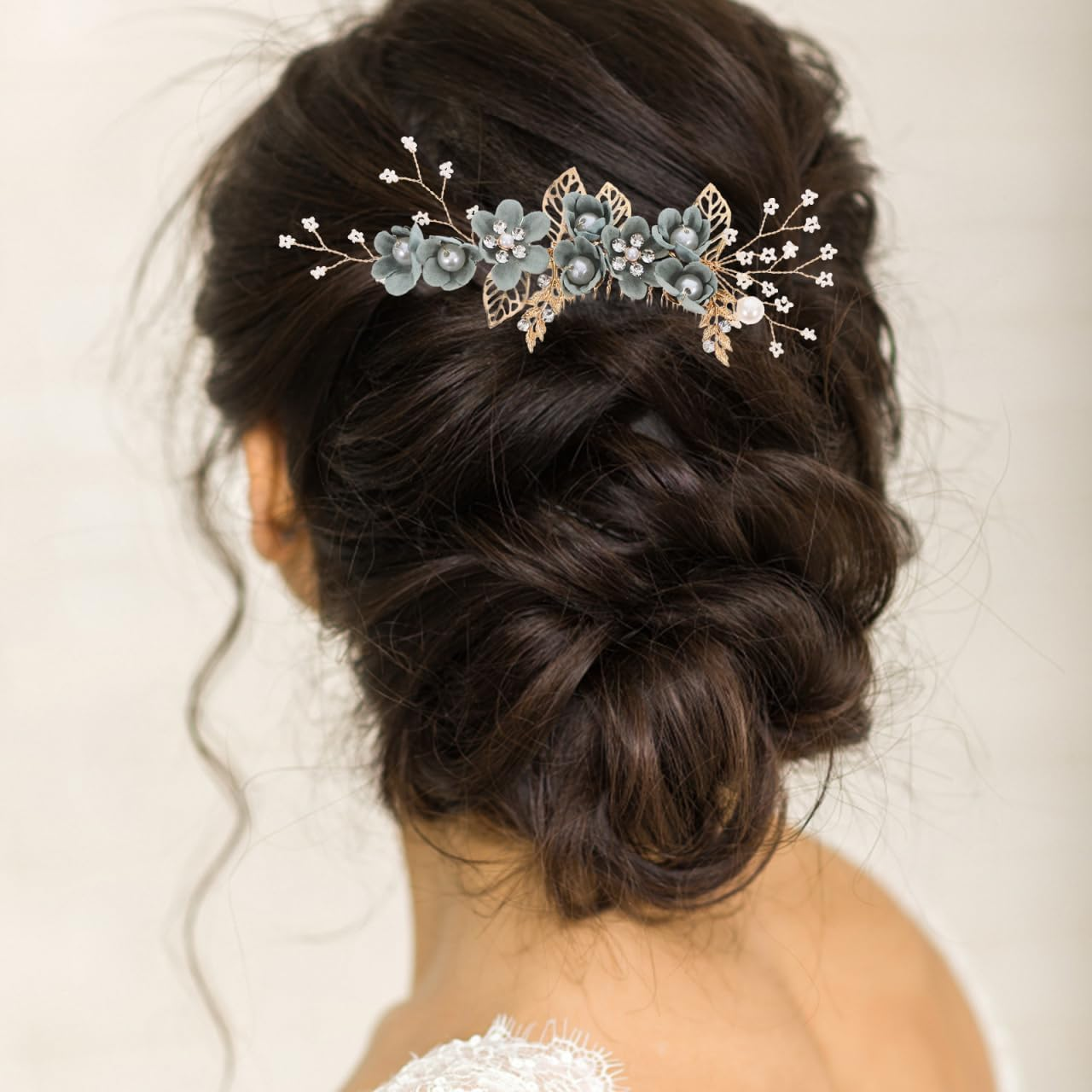 Hemobllo Set of 4 Wedding Hair Comb Clips, Bridal Hair Accessories, Rhinestone Hairpiece, Sage Green Hair Accessories for Women and Girls