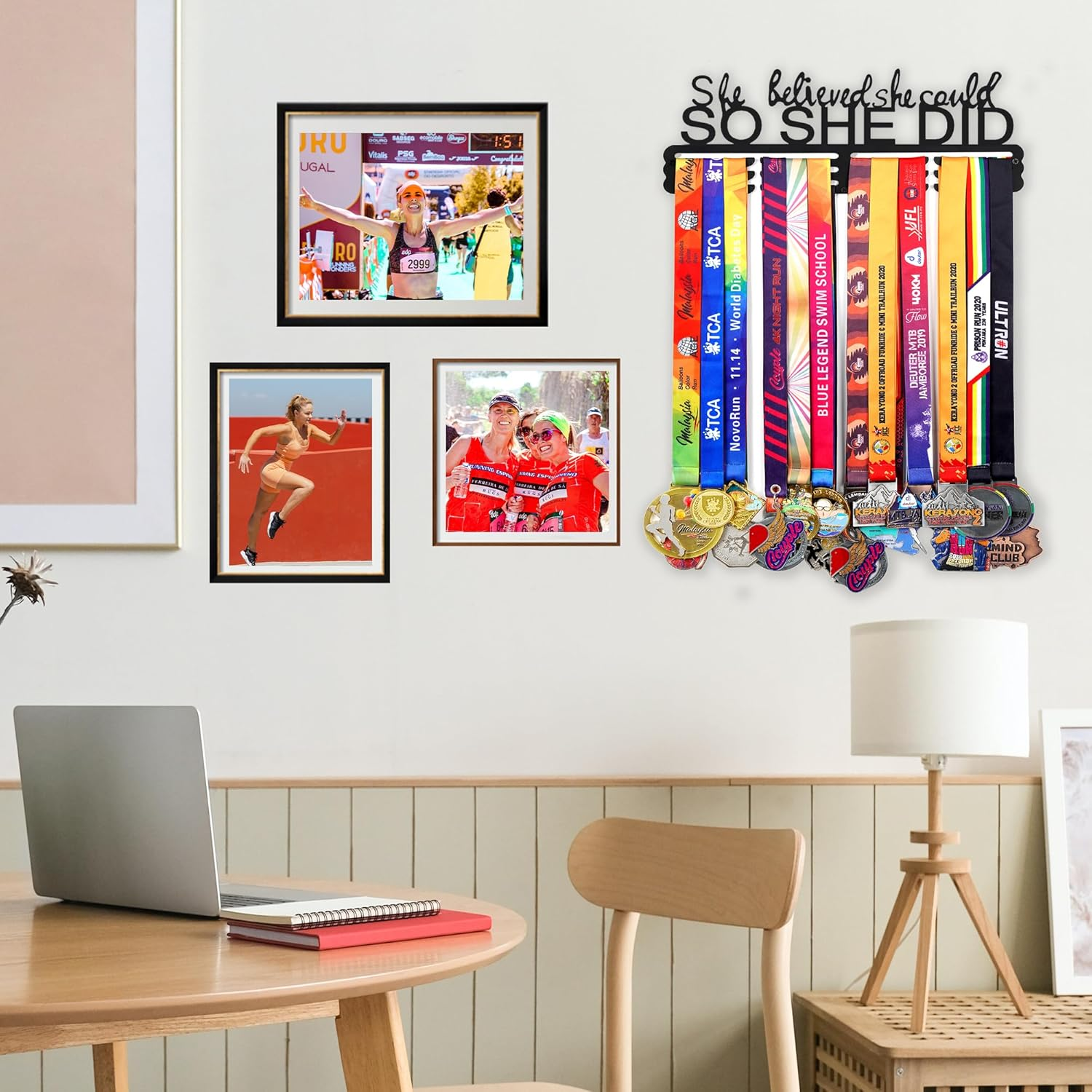 Goutoports Medal Hanger Display - Showcase and Protect Your Medals in Style Metal Resistant to Damage Breakage Bending - Equipped with Mounting Accessories Easy to Install (1-She Believed) - 05 Minimalist image number 6