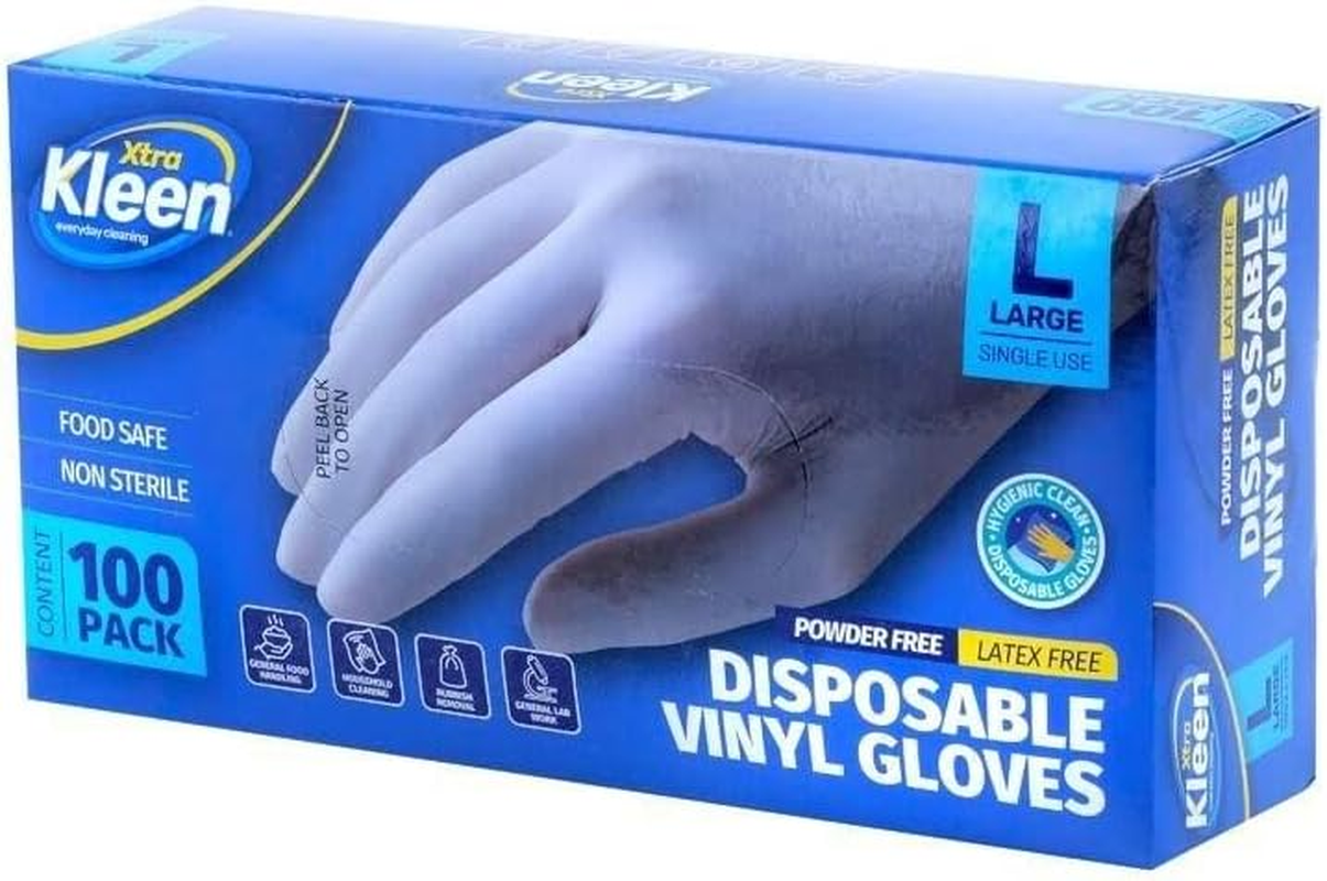 100X Disposable Gloves Vinyl Clear Powder Free Examination Food Handling - L