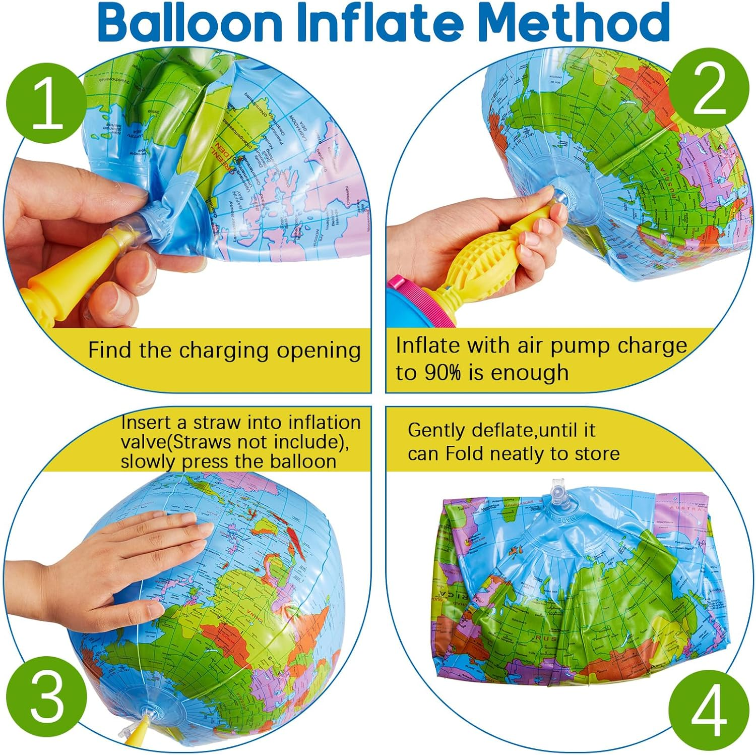 16 Inches Inflatable World Globe - Topographic Map Earth Beach Ball for Kids School Classroom Geography Party Supplies - PVC Giant Blow up Globe image number 3