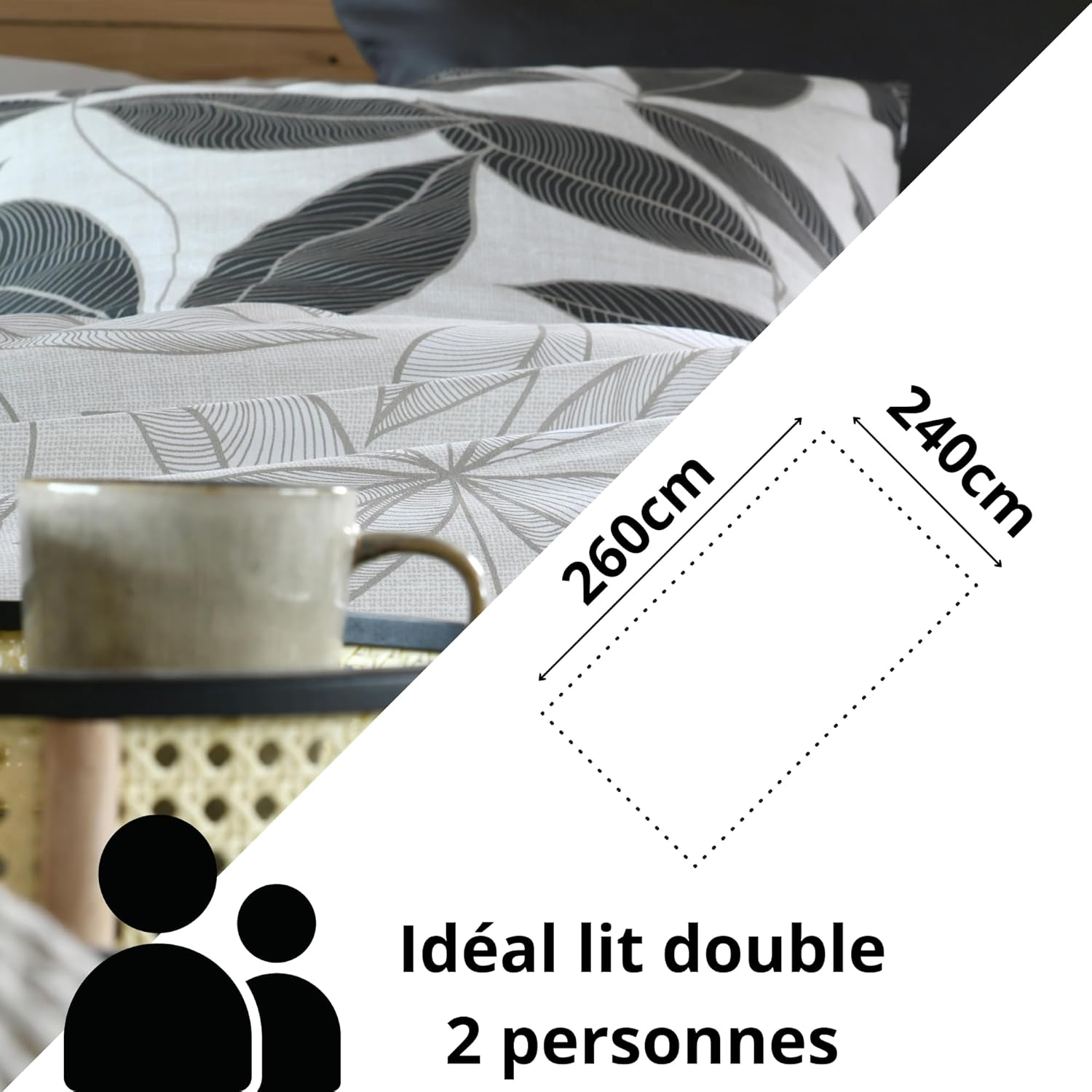 STOF Duvet Cover - Size 260 X 240 Cm - Quality Cotton Percale - 100% Cotton Oeko-Tex - Black - White - Matisse Model - Bed Linen - Double Bed - Modern - Zen image number 4