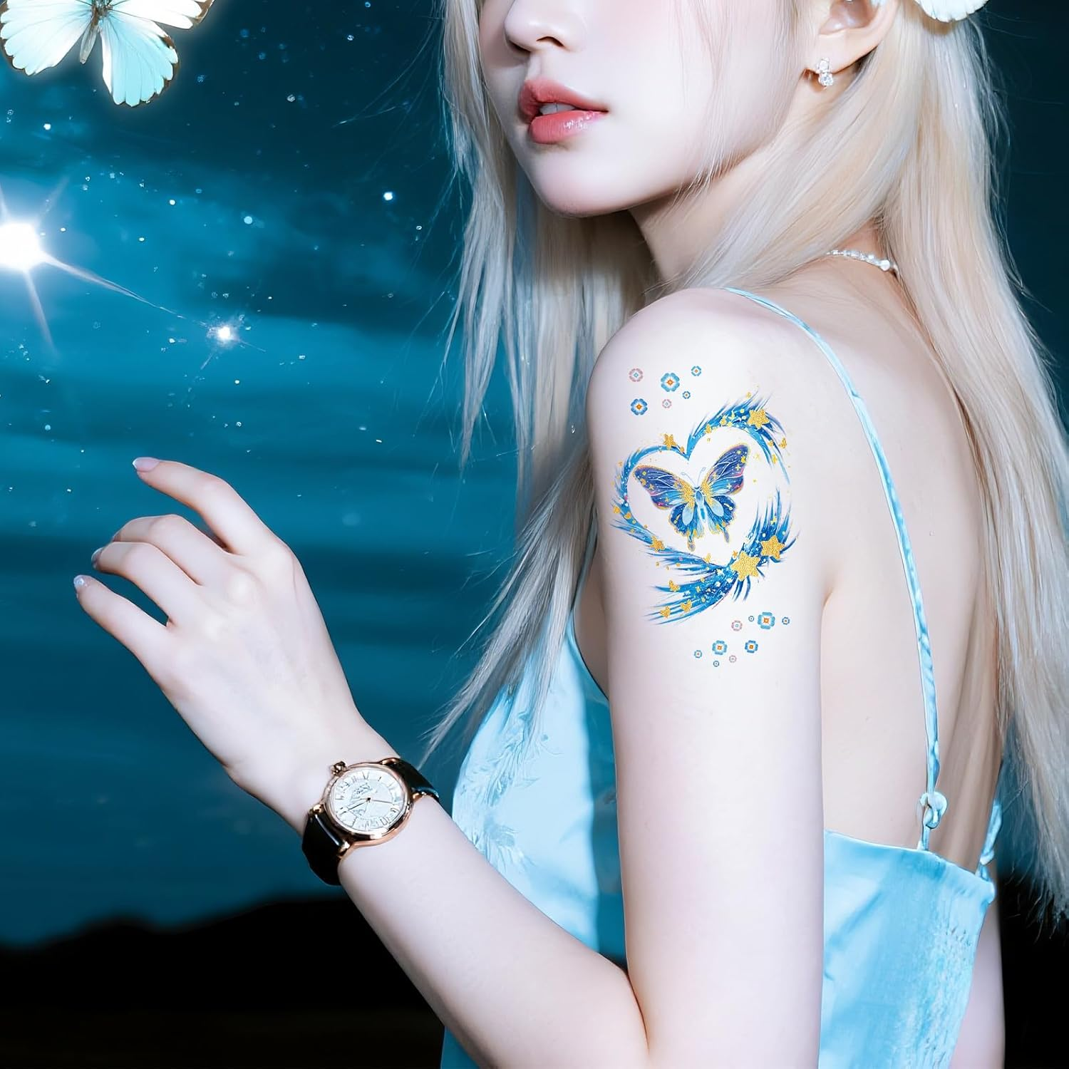 Palumma 8 Premium 3D Butterfly Temporary Tattoos Realistic Watercolor Body Art for Party Wedding Festival Decor image number 3