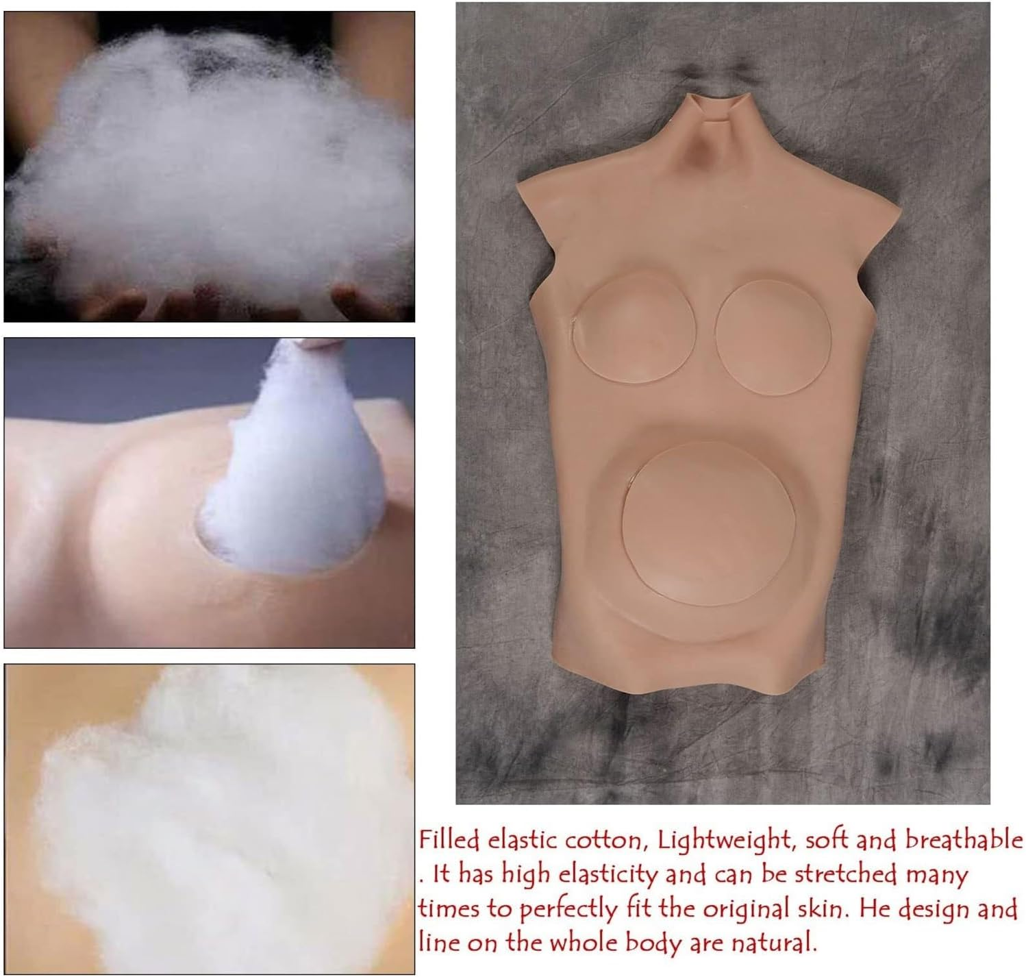 Lifelike Silicone Baby Bump & Breast, 4-9 Months Fake Pregnant Belly with Real Touch - Fake Boobs and Belly with Cotton Filled Breastplate Forms for Crossdresser(Color 3,9 Months) image number 5