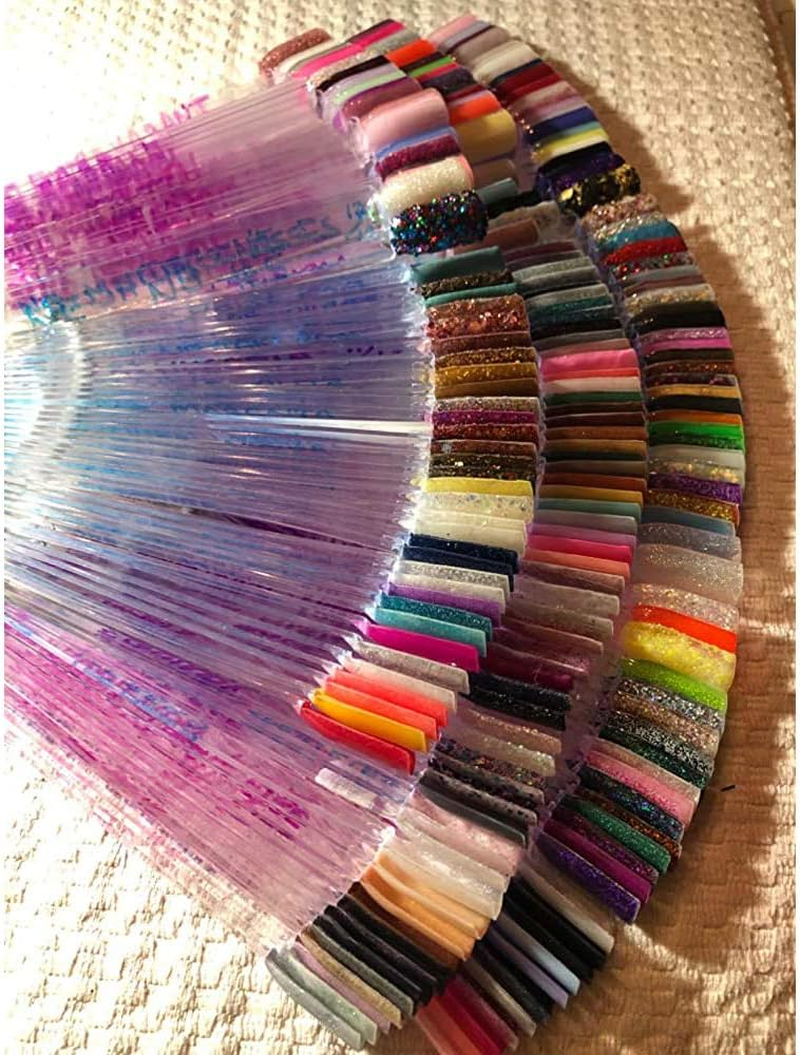 Hedume 12 Set Total 600 Tips Clear Nail Swatches Sticks with Metal Screw Split Ring Holder, Transparent Fan-Shaped Nail Art Tips, Nail Art Supplies for Nail Art Polish Display and Home DIY