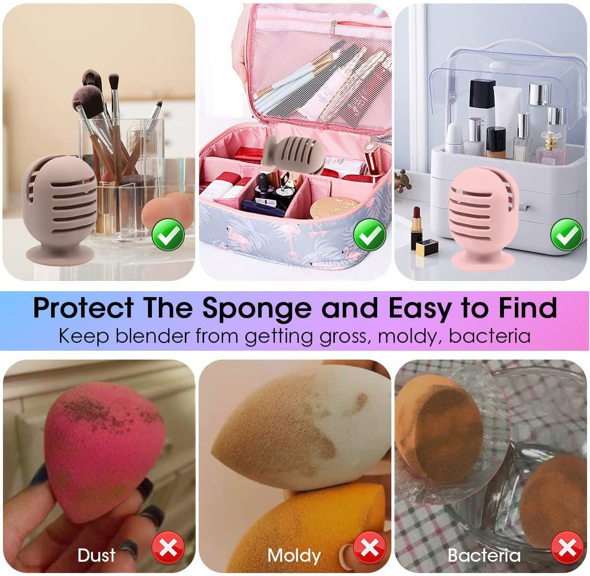 4 PCS Travel Makeup Brush Holder, Silicone Magnetic Beauty Sponges Case - Anti-Fall Out, Reusable Makeup Sponge Case & Cosmetic Brush Holder for Girls image number 5