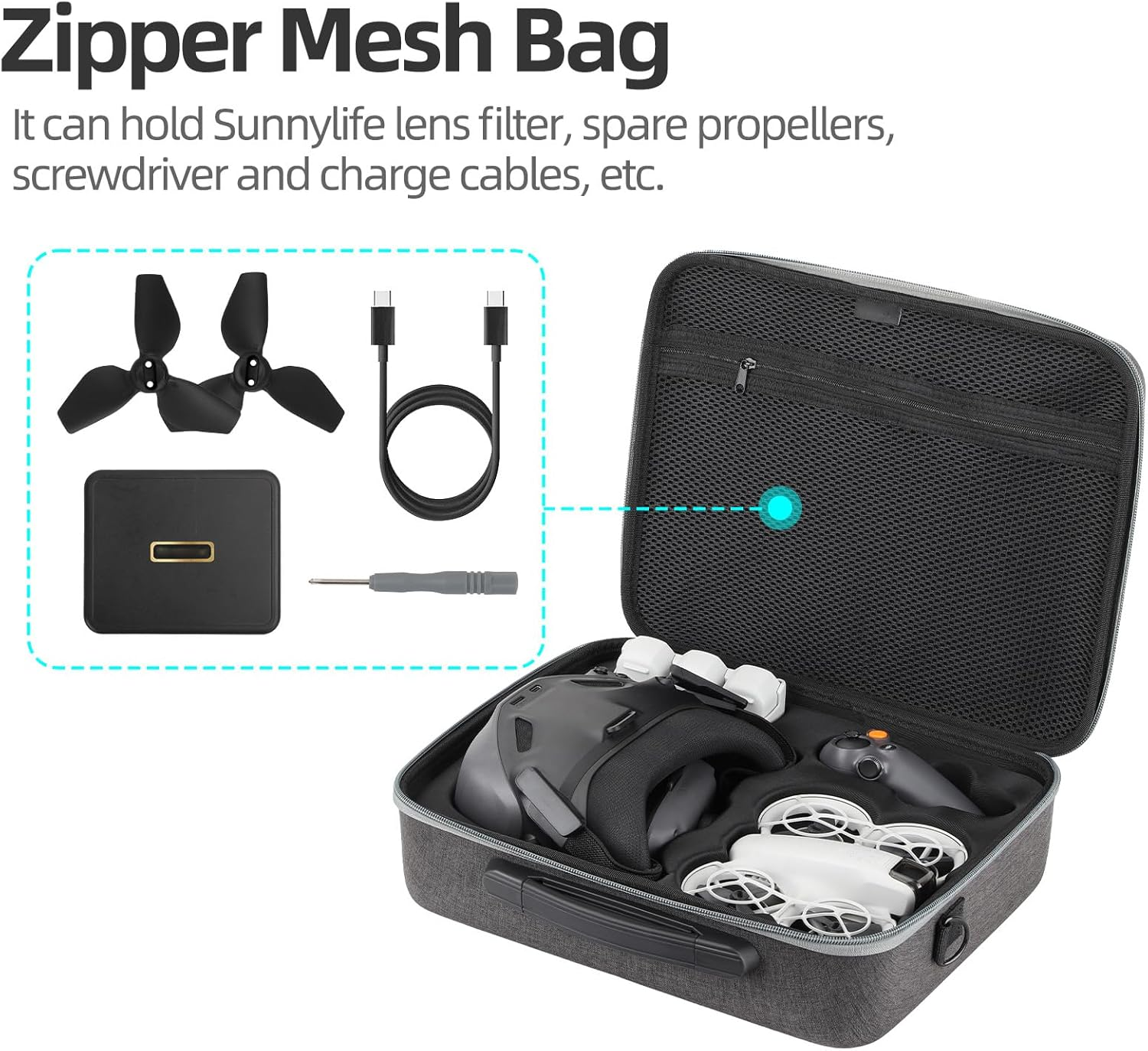 CERFFOOL Portable Drone Accessory Storage Bag for DJI Neo Motion Fly More Combo & Goggles N3, Gray, Elegant image number 6