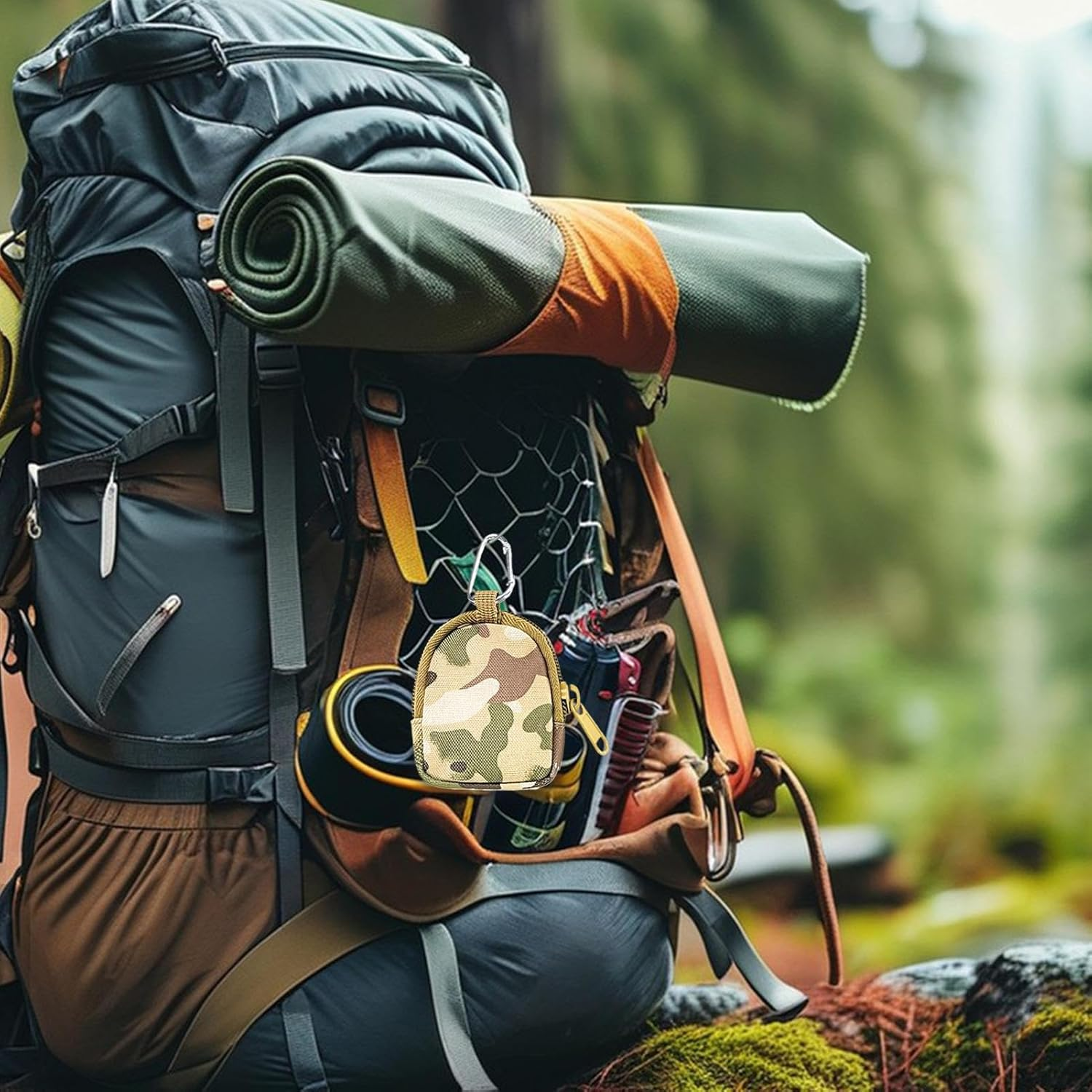 Mini Backpack Purse Small Zipper Purse | Fashion Keychain, Car Key Holder, Headphones, Cash, Cards, Great for Women and Men, Travel, School, Outdoor Activities, Sende, Camouflage, Consulte La image number 3