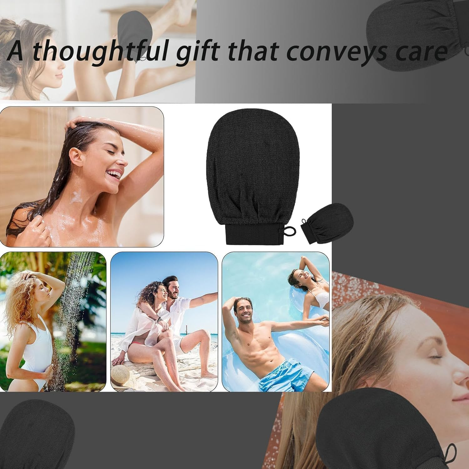 BEANPRECOY 3Pcs Exfoliating Mitt Body Scrub Gloves Deep Exfoliator for Shower Soft Dead Skin Remover Bath Body Exfoliating Glove for Women Men Removing Exfoliation Easy Foaming Smooth Skin Surface image number 6