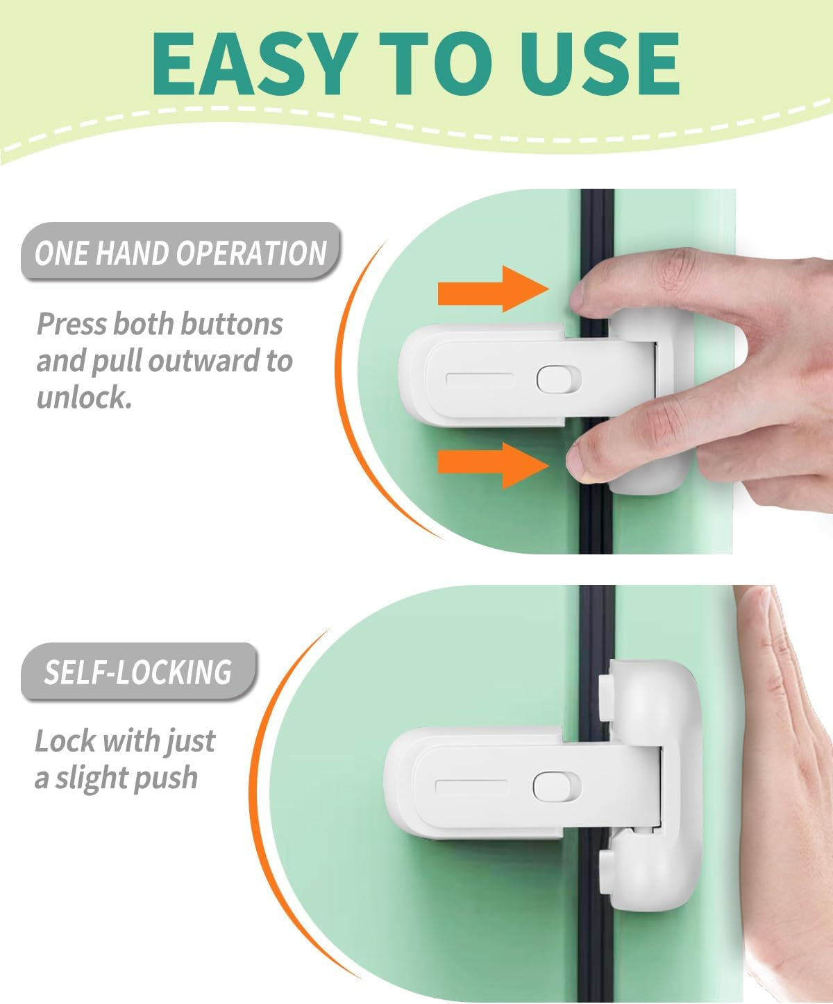 2 Pack Updated Baby Safety Proof Fridge Latch Lock to Keep Door Closed,Child Proof Refrigerator/Fridge/Freezer Door Lock for Toddlers and Kids,No Tools Need or Drill(White) image number 2