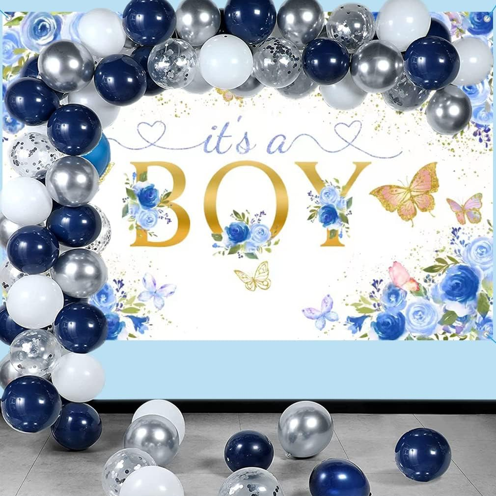 It'S a Boy Baby Shower Background Blue Flowers Baby Shower Photography Background Flower Baby Boy Party Decorations Party Banner Fabric Sign Poster image number 2
