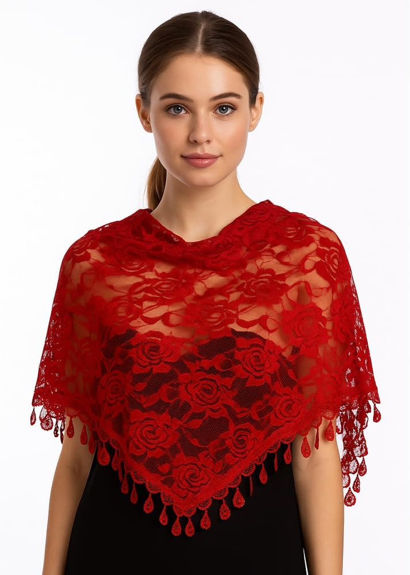 Mantilla Veil,Shawls and Wraps for Women,Triangle Scarf,Soft & Silky Lace Headscarf,Elegant Daily Accessory for Weddings,Parties & Travel,Lightweight Breathable Cover for Women & Brides image number 1