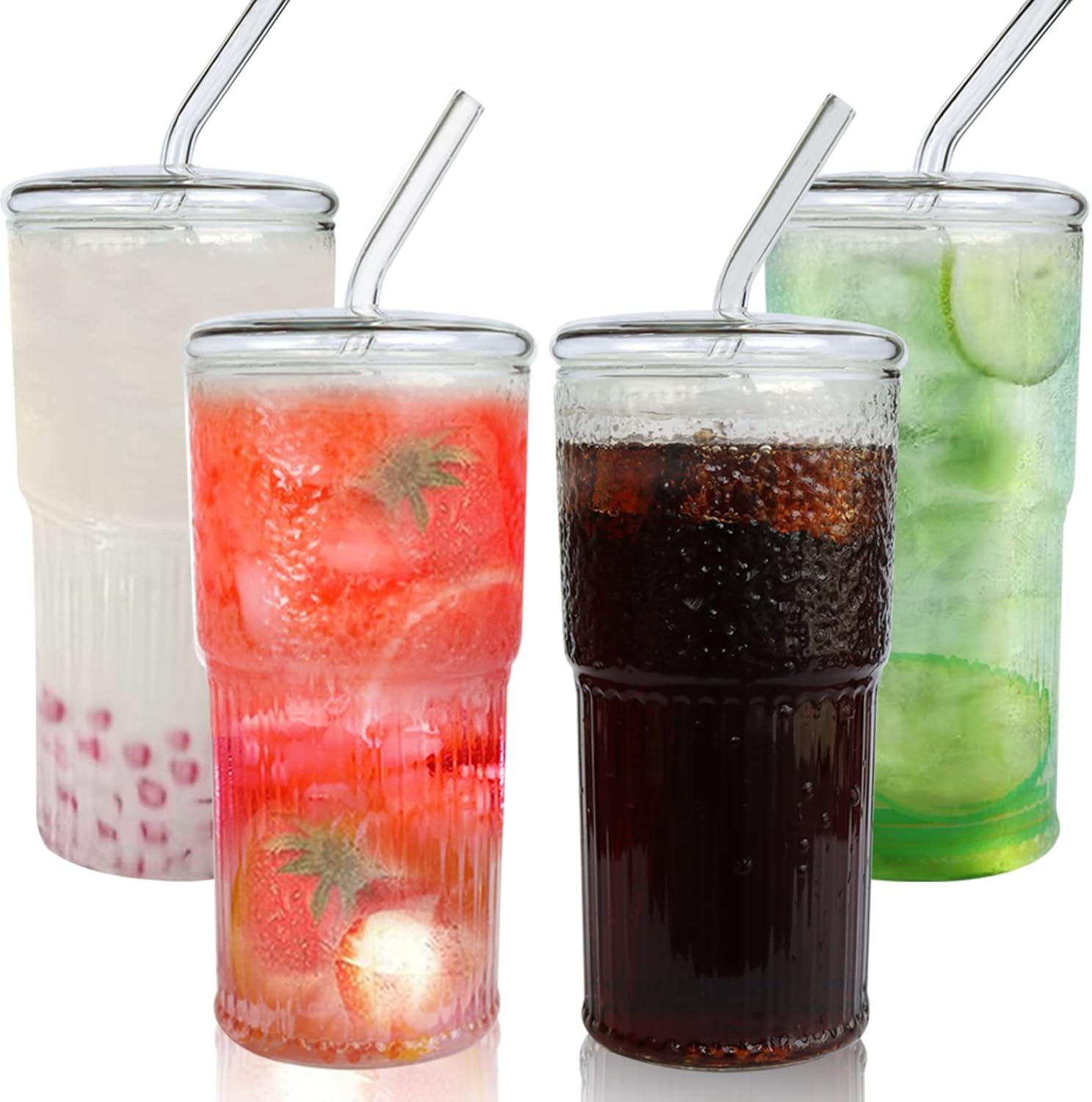 2 Packs 20 Oz Glass Cups with Lids and Straws, Glass Coffee Tumbler, Tumbler Water Glass, Water Bottle, Thick Wall Glass Coffee Mug Iced Tea Cup (Clear (2Pcs 20Oz))
