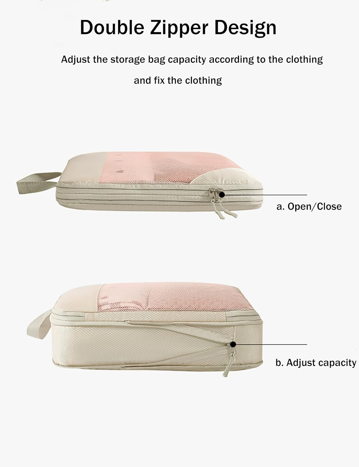 JOZUTTOW Nylon Compression Packing Cubes, Set of 8 Travel Organizer Bags with Recompression Design, Water-Repellent Fabric, Mesh Design, Zipper Closure, Beige image number 2