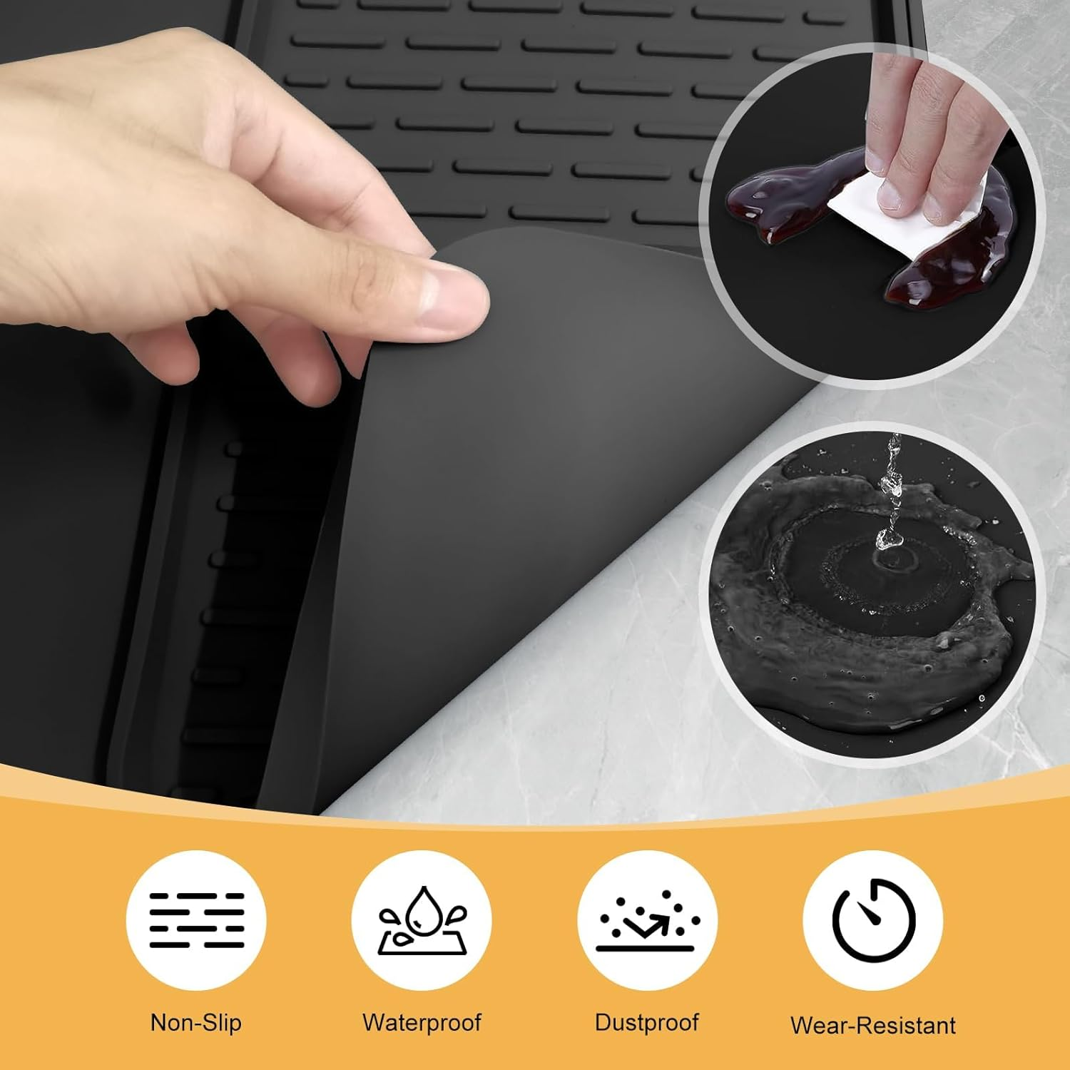 Silicone Coffee Mat,24''X16'' Coffee Bar Mat with Detachable Dish Drying Mat for Kitchen Countertops,Coffee Bar Accessories Fit under Coffee Maker Coffee Machine Coffee Pot Espresso Machine Dish Rack image number 6