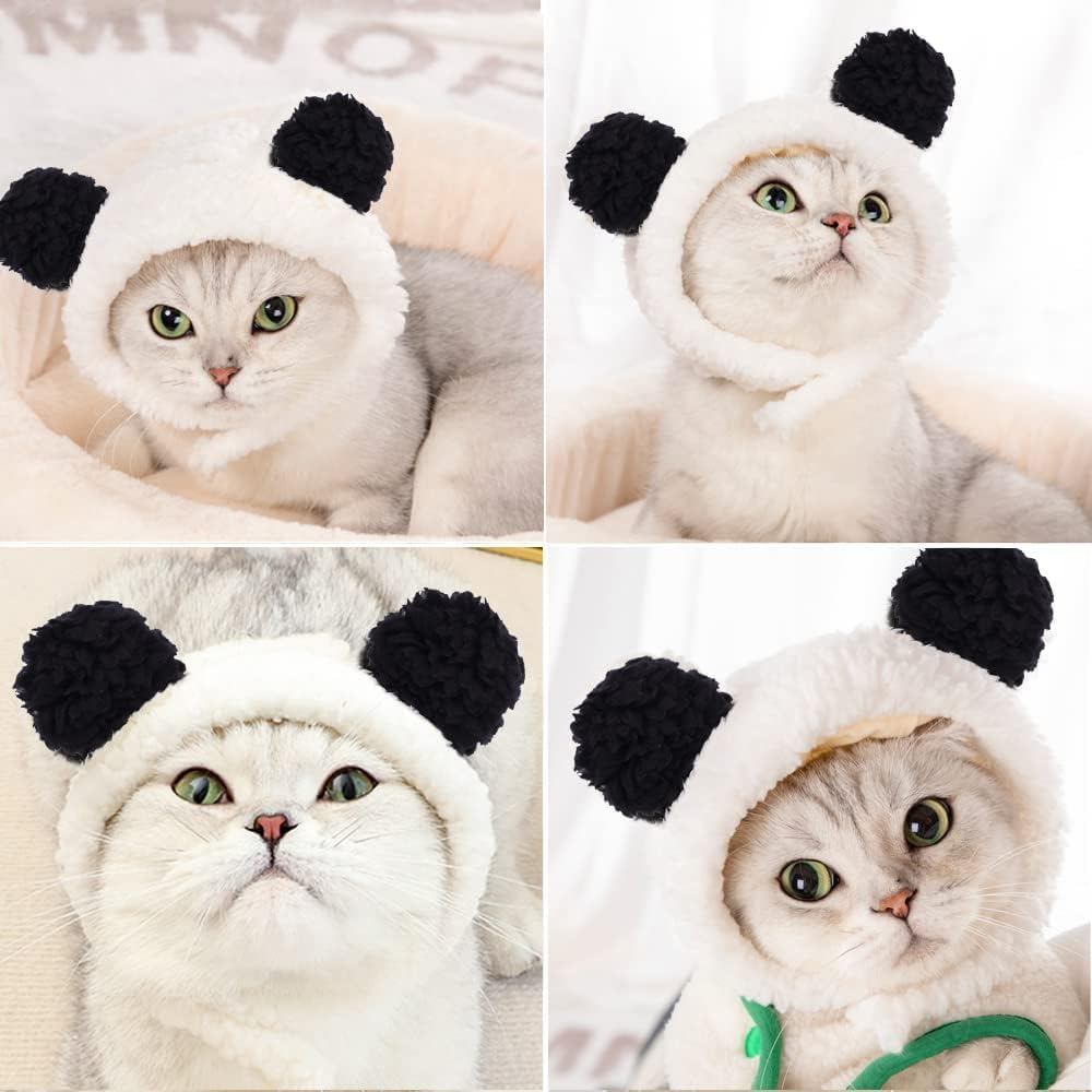 Cat Hat Winter, Cat Hat Plush Cat Hat Adjustable Dog Hat for Cat Clothing Accessories, Cat Accessories (Black White) image number 5