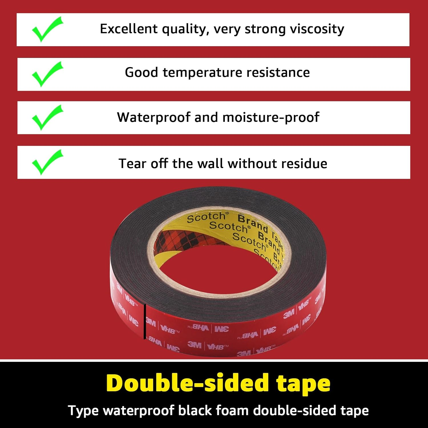 Hodeoo Heavy-Duty Double Sided Mounting Tape 3M - Multipurpose VHB Foam Tape,18Ft Length X 1 Inch Width - Perfect for Car LED Strip Lights,Home & Office Decor Accents image number 5