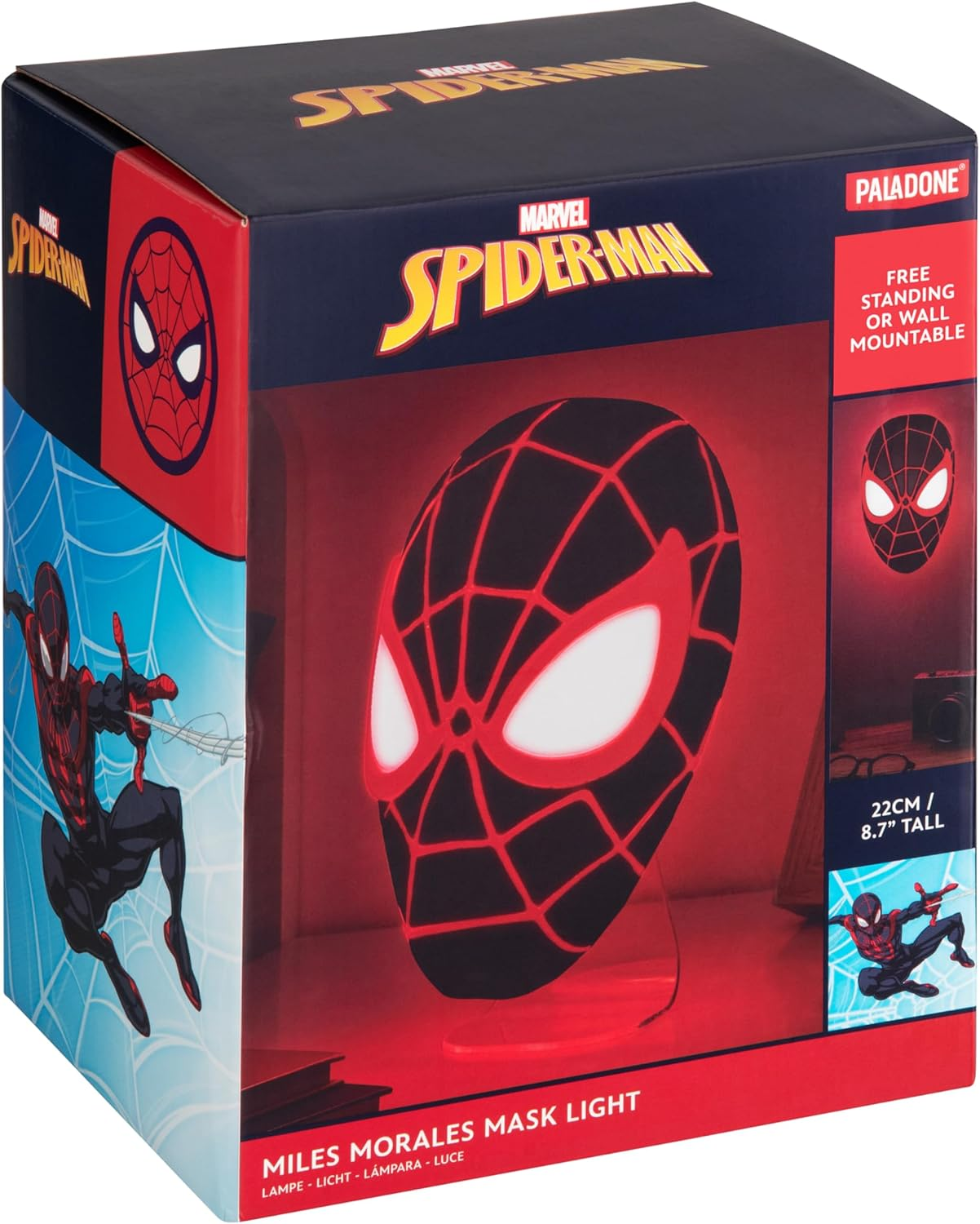 Paladone Miles Morales Spider-Man Mask Light, Wall Mountable or Freestanding LED Lamp, Officially Licensed Marvel Comics Merchandise for Bedrooms, Home and Collectors, Gift Ideas