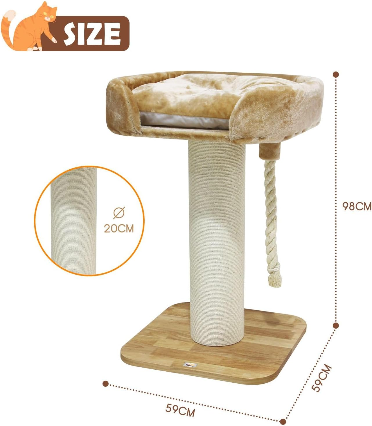 Pet Scene 98Cm Tall Cat Scratching Post Perch Bed Kitten Climbing Tower Tree Play Gym Scratcher Wooden Pet Furniture House Stand Dangling Sisal Rope image number 4