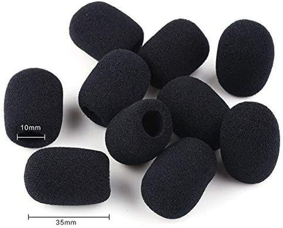 10 Piece Black L 35Mm X D10Mm Mini Microphone Headset Windscreen Foam Mic Cover