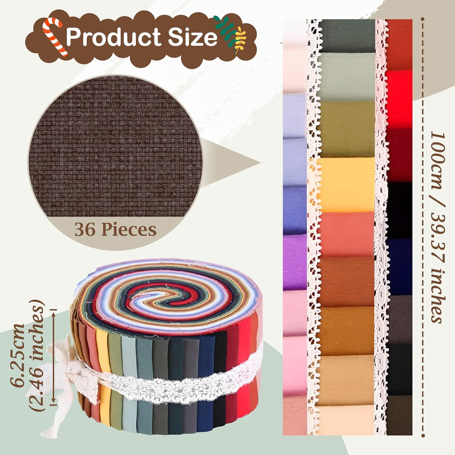 F Fityle 36 Pieces Jelly Fabric Roll 2.5 Inch Roll up Fabric Quilting Strips Floral Printed Craft Fabric Bundle Precut Patchwork with Assorted Patterns - Burlap image number 5