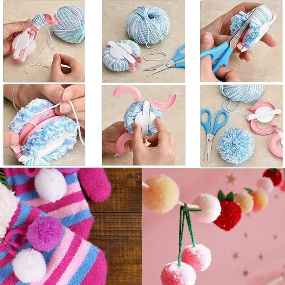 Pompom Maker,4 Pcs Pompom Maker Tool Set for Fluff Ball Weave DIY Wool Yarn Knitting Craft Project for Kids and Adult +1 Pcs Scissors(36Mm,46Mm,64Mm,86Mm) image number 3