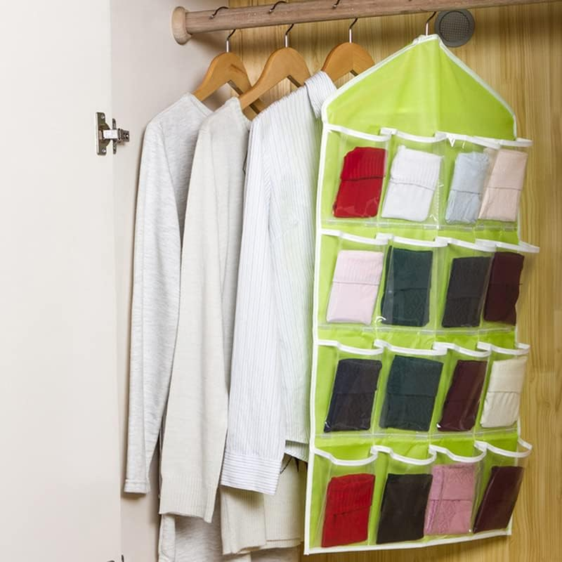 16 Pockets Organizer Clear Hanger Wardrobe Storage Bag Hanging Socks Rack Holder - Durable Polyester Socks and Accessories Storage Bag, 70X40Cm image number 6
