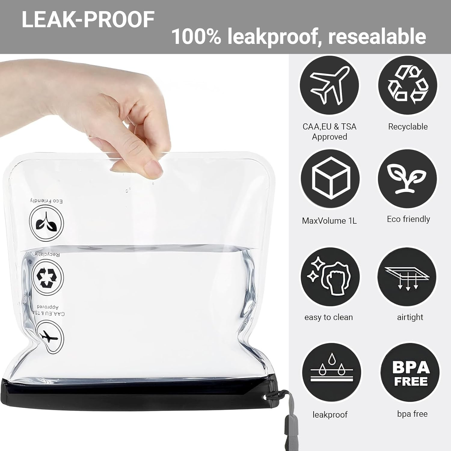 HANHOST 2 Pack TSA Approved Clear Toiletry Bag Set - 20X20Cm Leakproof Travel Essentials for Airports, Reusable EVA Cosmetic Organizer with Handle, TSA Compliant Toiletry Bag for Men & Women Travel image number 4