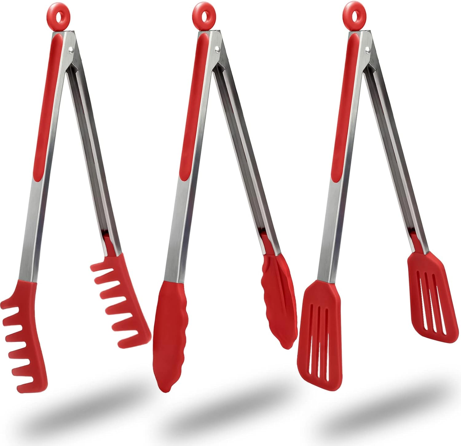 HST Tongs for Cooking with Silicone Tips(3 Pack), Non Stick Kitchen Tongs with Silicone Tip for Cooking BBQ Baking (9", Black)