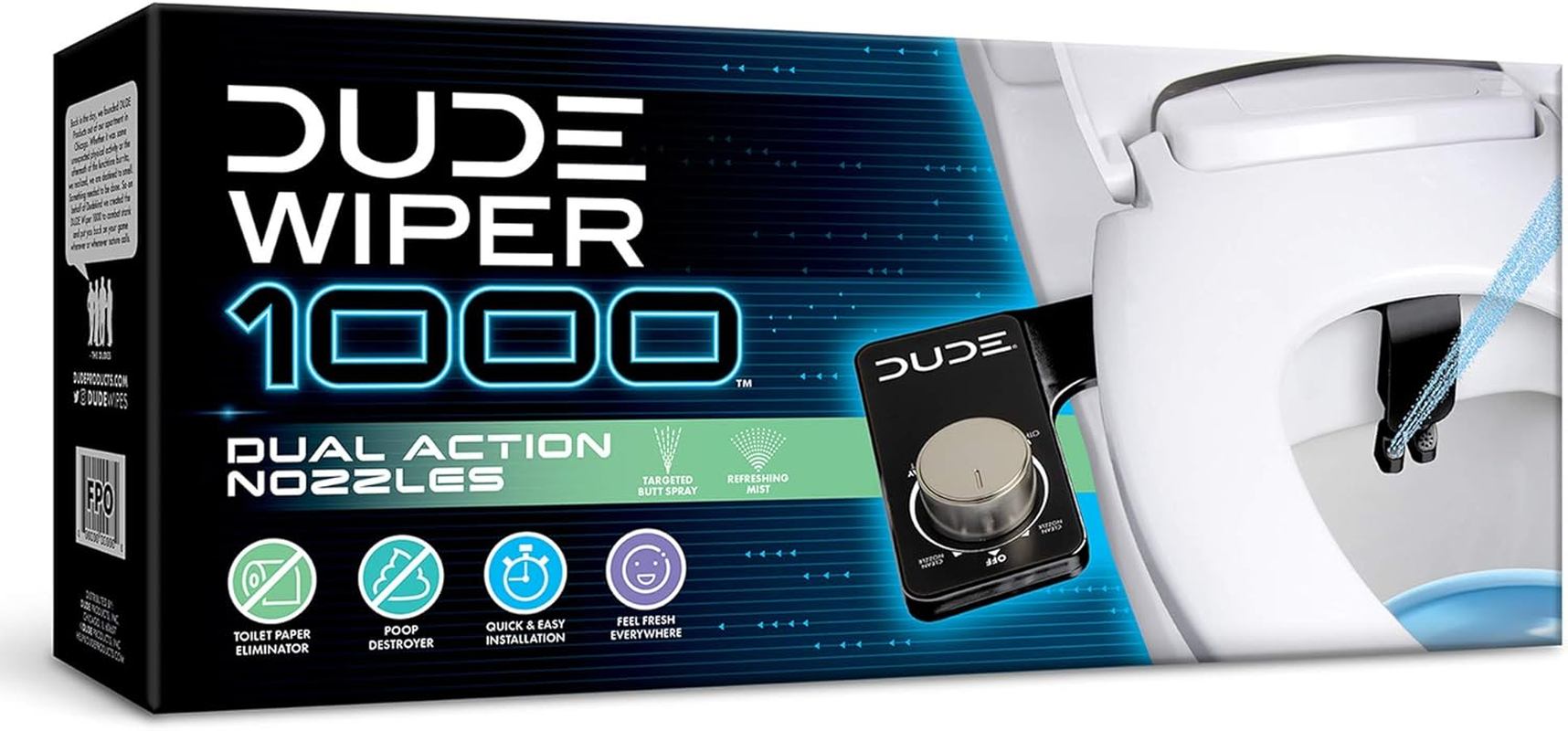 DUDE Wiper 1000, Bidet Toilet Attachment, White