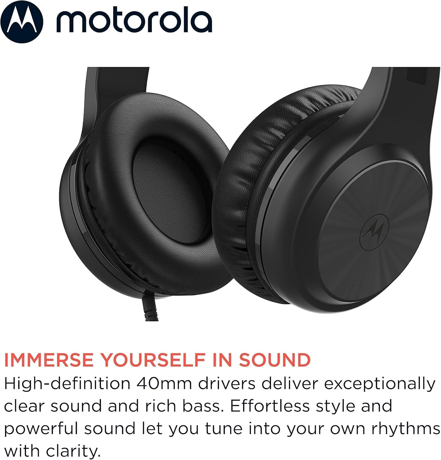 Motorola Sound Moto XT120 - Wired Headphones - Over-Ear Headphones - 120 CM Cable - Foldable Design - Passive Noise Isolation - Black image number 6