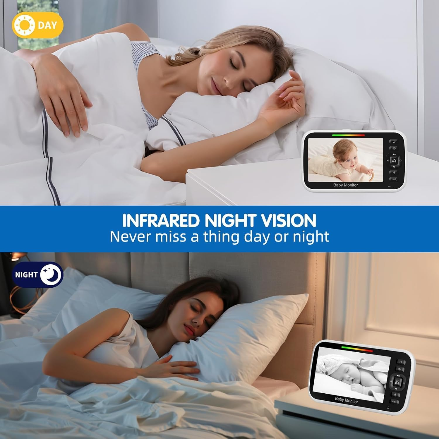 Baby Monitor with Camera and Audio, 5" LCD Display Portable Baby Camera Monitor No Wifi with Remote PTZ, Night Vision, 2-Way Talk, TEM & Humi Sensor, 4000Mah Battery, Lullabies, 1000Ft Range image number 5