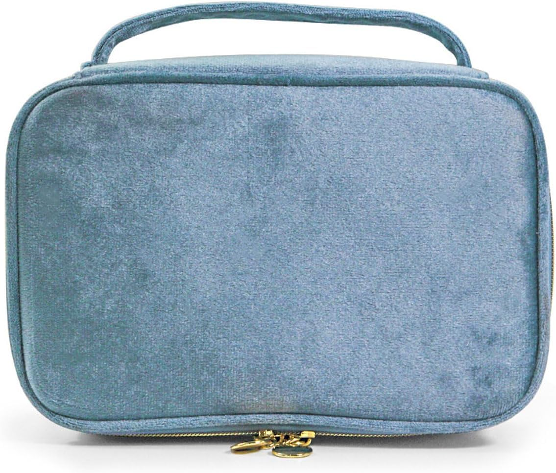 Velvet Large Capacity Cosmetic Bag Portable Makeup Travel Cosmetics Brush Skin Care Product Storage Case (Sapphire Blue)