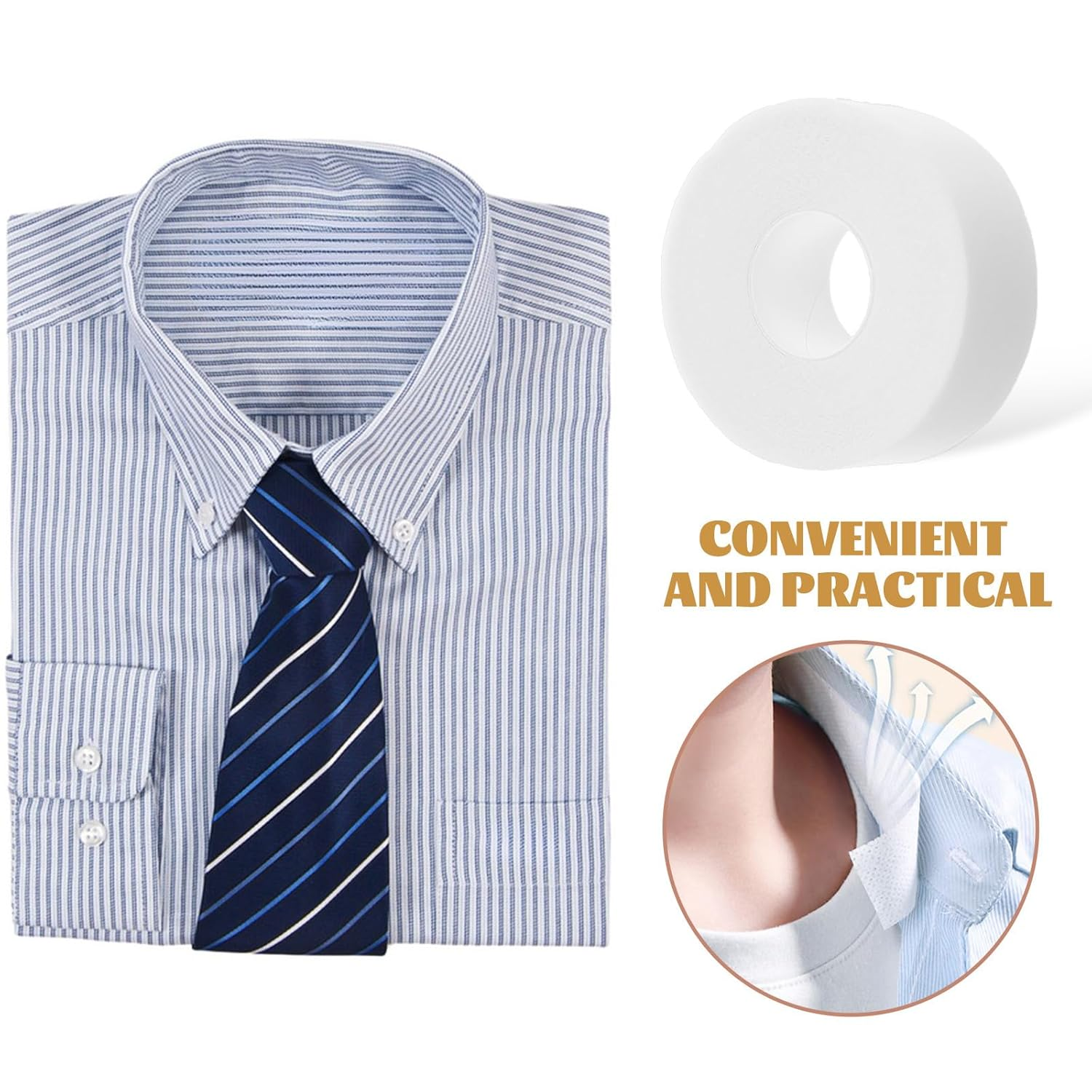 TEHAUX 3 Rolls Collar Protector Tape for Shirts and Caps Invisible Sweat-Absorbing Collar Covers White 2.5Cm X 800Cm for Uniforms and Lab Coats image number 1