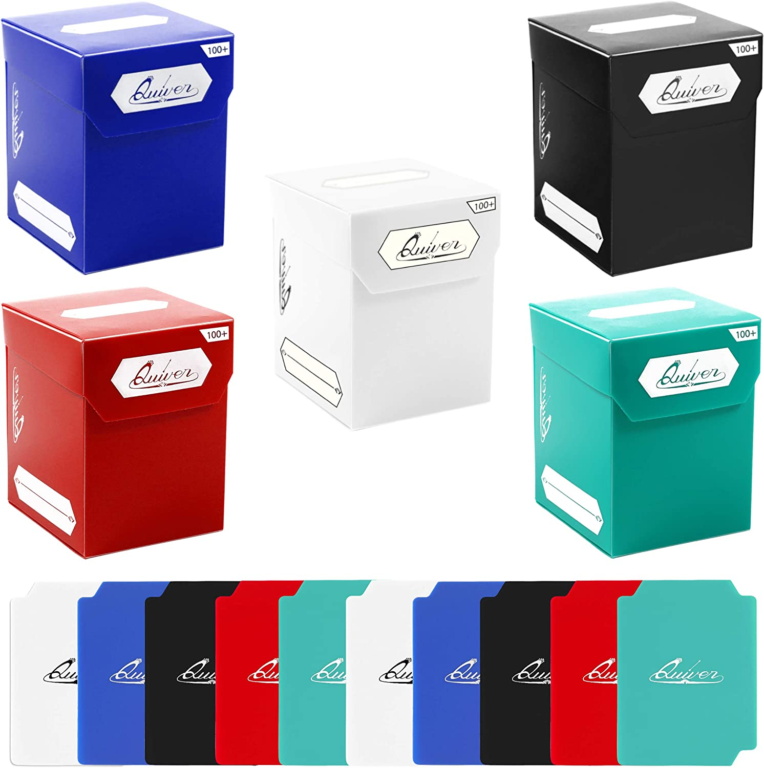 Quiver Time 100+ Standard Deck Blocks with 2 Dividers/Card Deck Box - Set of 5 MTG Deck Box - Compatible with Magic Commander & Other TCG Cards - (White, Black, Blue, Red & Green) image number 6