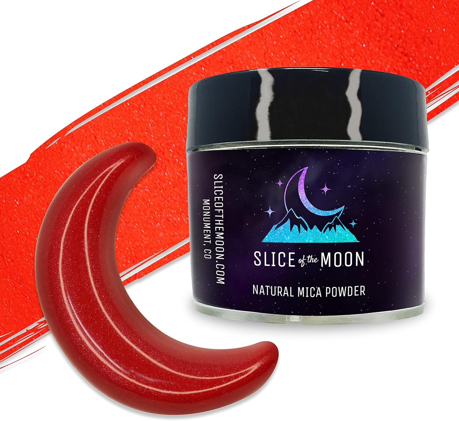 Slice of the Moon | Orange Natural Mineral Mica Powder, 0.42Oz (12G) | for Personal or Professional Use - Cosmetics, Epoxy Resin Projects, Nail Polish, Soaps, Bath Bombs, and Art Projects - Magic Red image number 3
