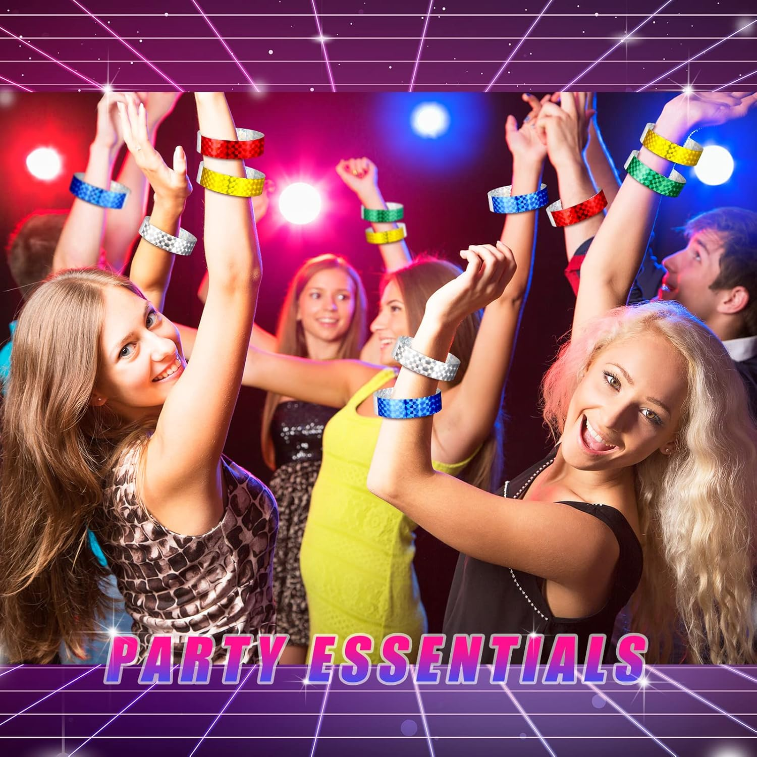 500 Pack Holographic Party Wristbands Assorted Colored Wristbands with Buckle Wristbands for Events Paper Wristbands Paper Bracelets Wristbands for Events Club Party (Gold, Red, Silver, Blue, Green)
