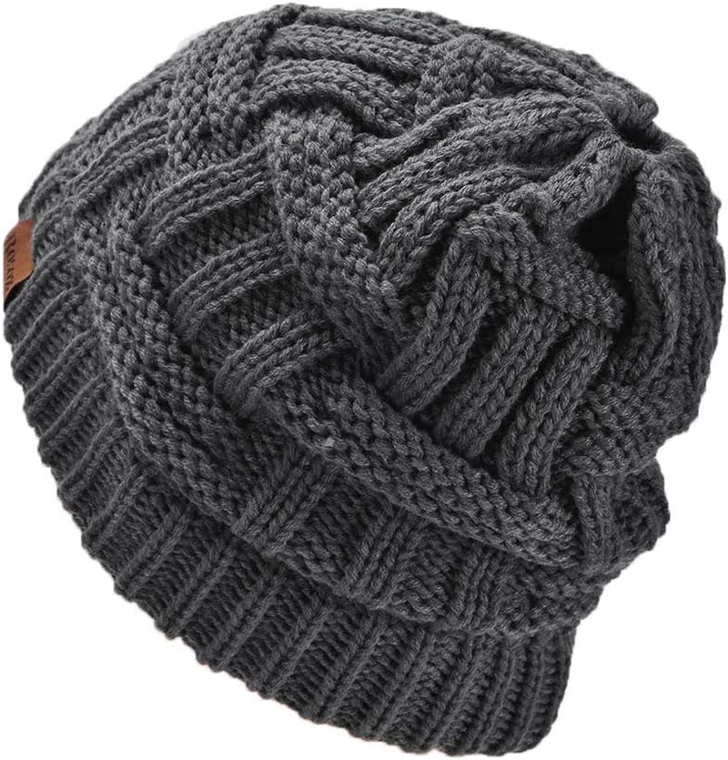 Rosoz Ponytail Beanie for Women,Winter Warm Beanie Tail Soft Stretch Cable Knit Messy High Bun Hat image number 6