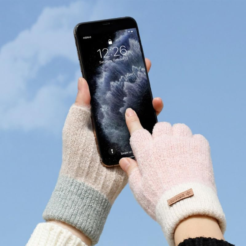Winter Fingerless Gloves Women Men Warm Knit with Thermal Fleece Lined Ladies Cold Weather Touchscreen image number 1