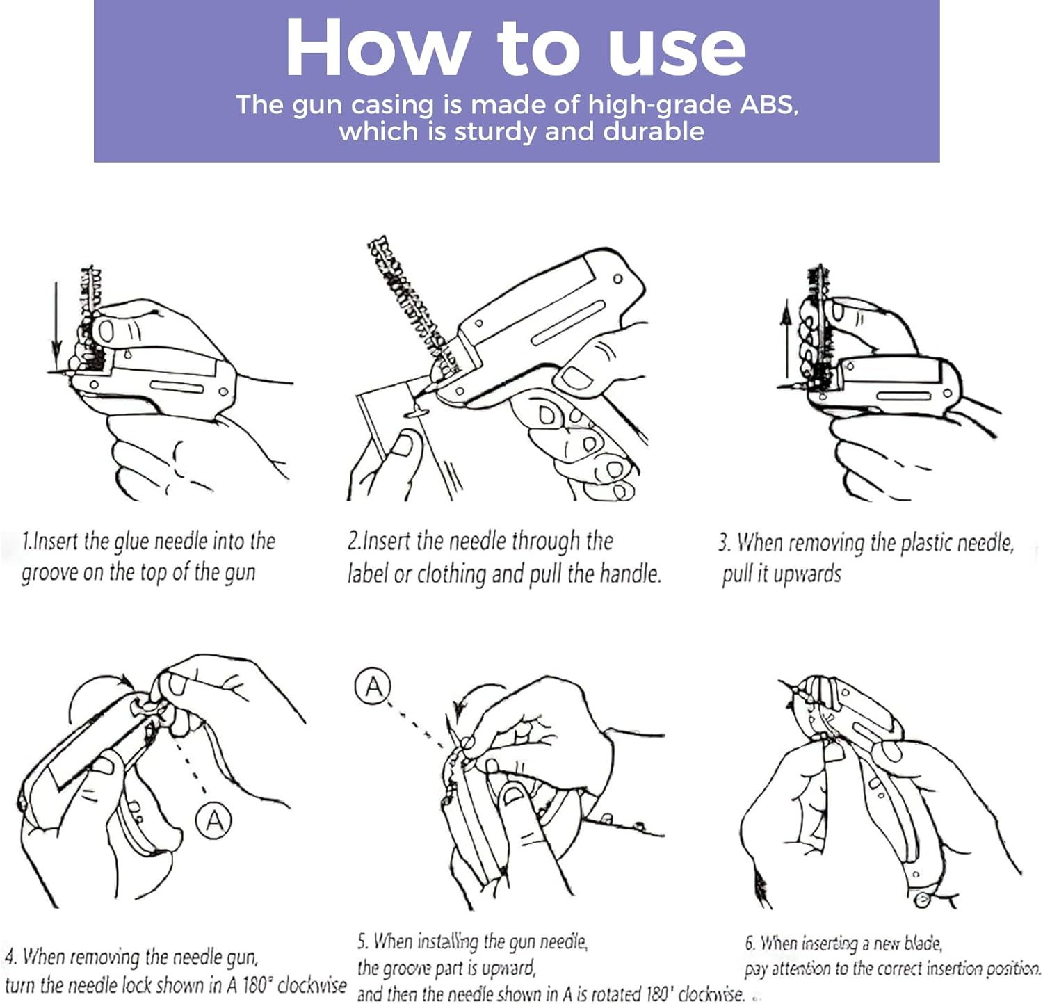 Stitch Gun,Tagging Gun for Clothing, Fine Stitch Mini Stitch Gun for Clothes,Kit with 5 Needles,Includes 1000 X 0.19 Ultra-Fine Seam Gun Fasteners, Great for Garment Repair(Purple) image number 3