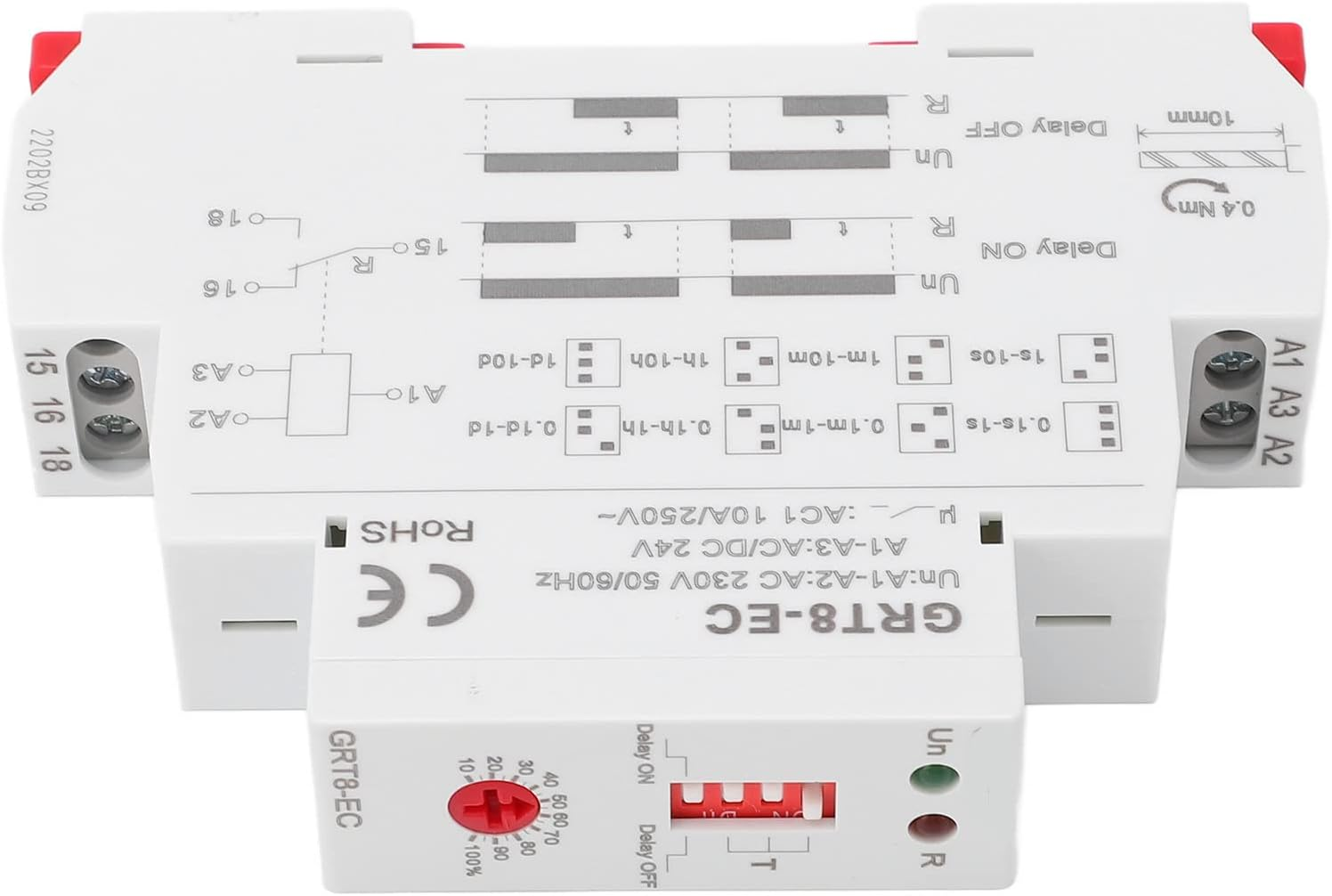 Multifunction Time Relay, Dual Function Mini Power off Delay Time Relay with LED Indicator, 0.1S-10Days AC230V or AC DC24V, Power off Timer Timing Relay (GRT8-EC) image number 1